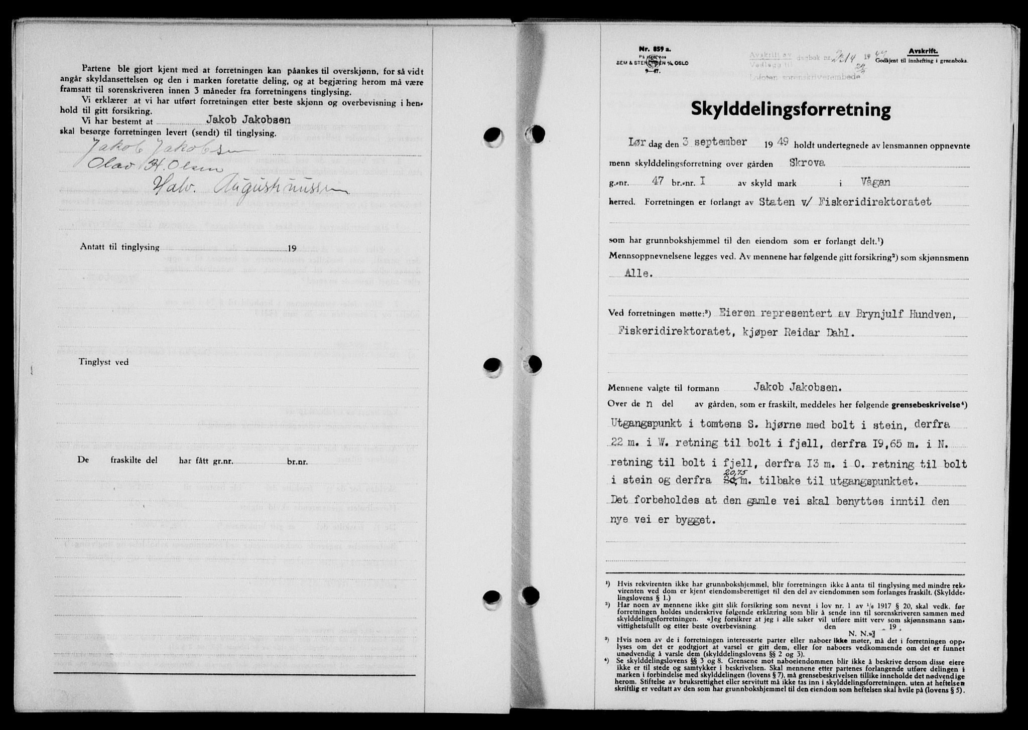 Lofoten sorenskriveri, SAT/A-0017/1/2/2C/L0021a: Mortgage book no. 21a, 1949-1949, Diary no: : 2314/1949