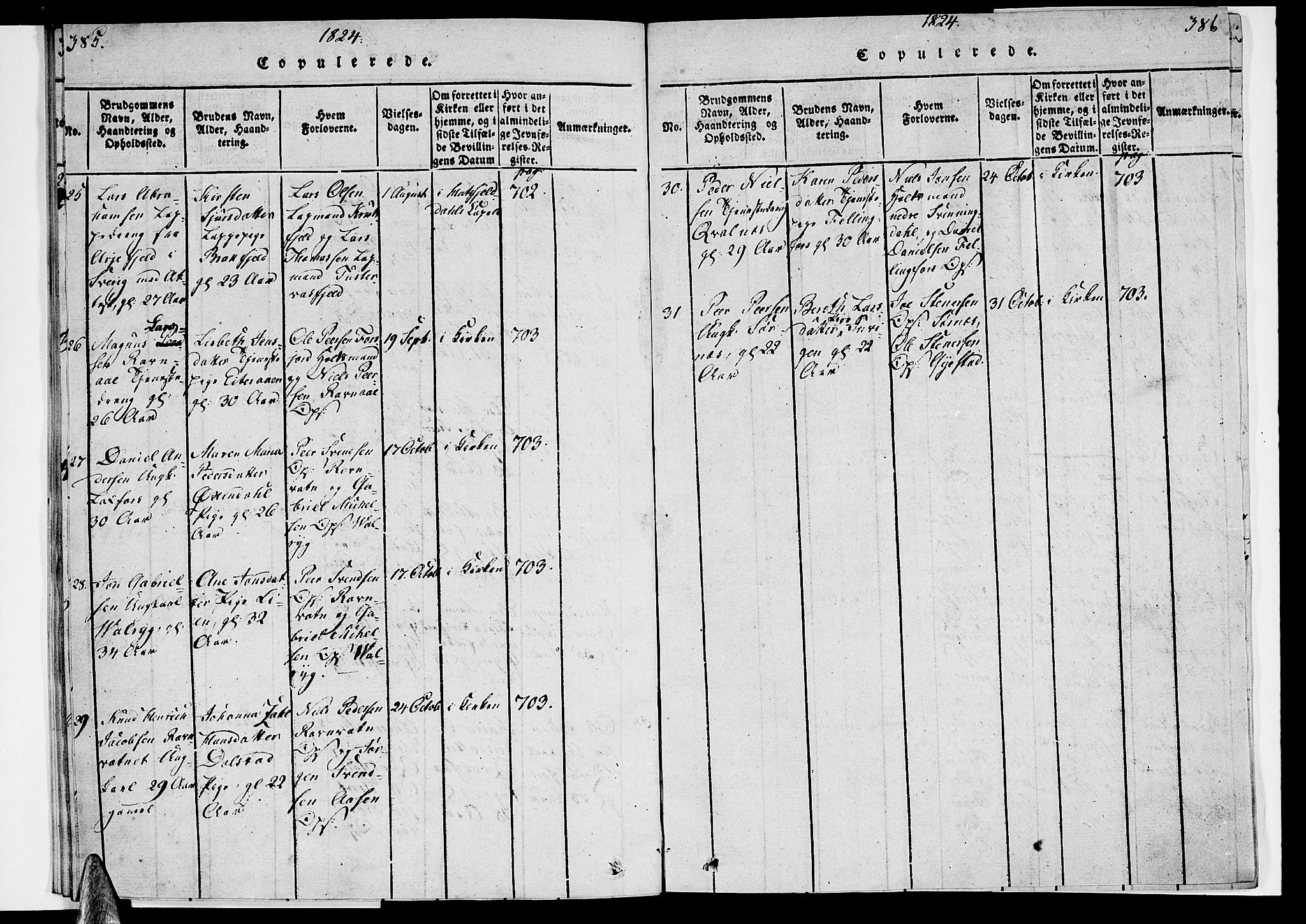 Ministerialprotokoller, klokkerbøker og fødselsregistre - Nordland, AV/SAT-A-1459/820/L0288: Parish register (official) no. 820A09, 1820-1825, p. 385-386