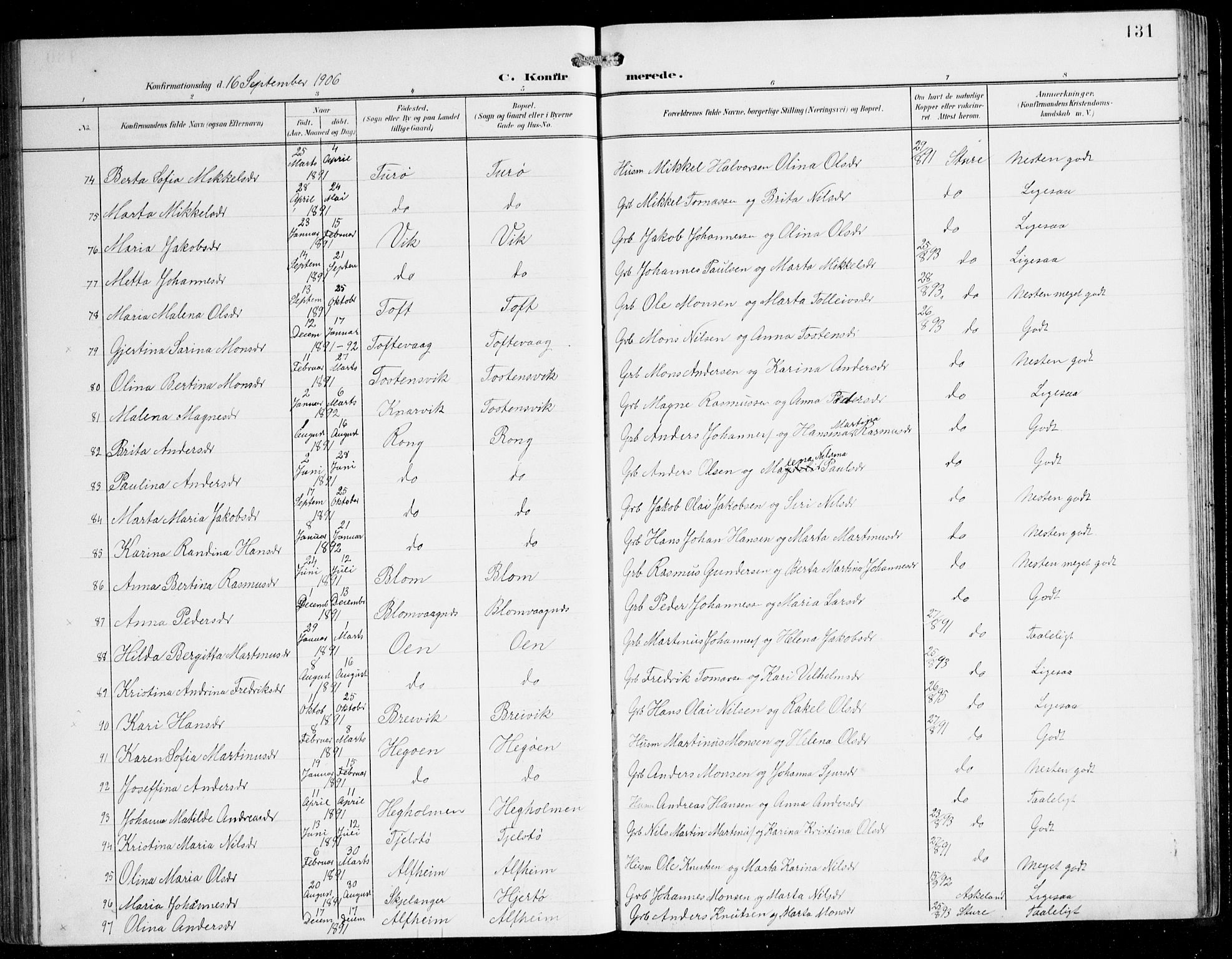 Herdla Sokneprestembete, SAB/A-75701/H/Hab: Parish register (copy) no. C 1, 1900-1913, p. 131