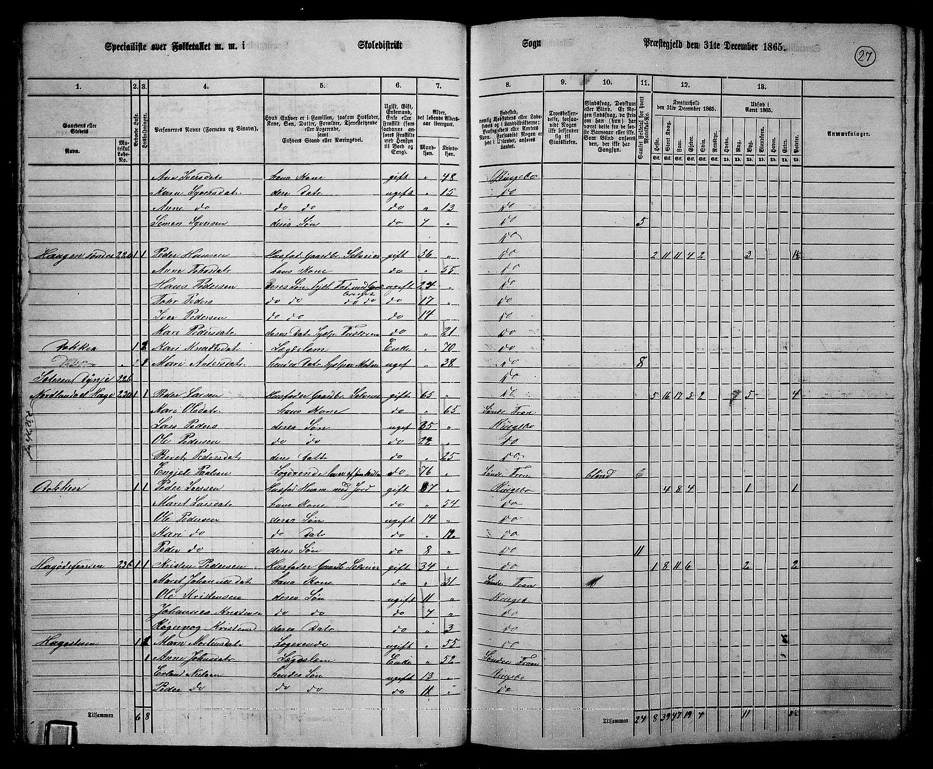 RA, 1865 census for Ringebu, 1865, p. 22