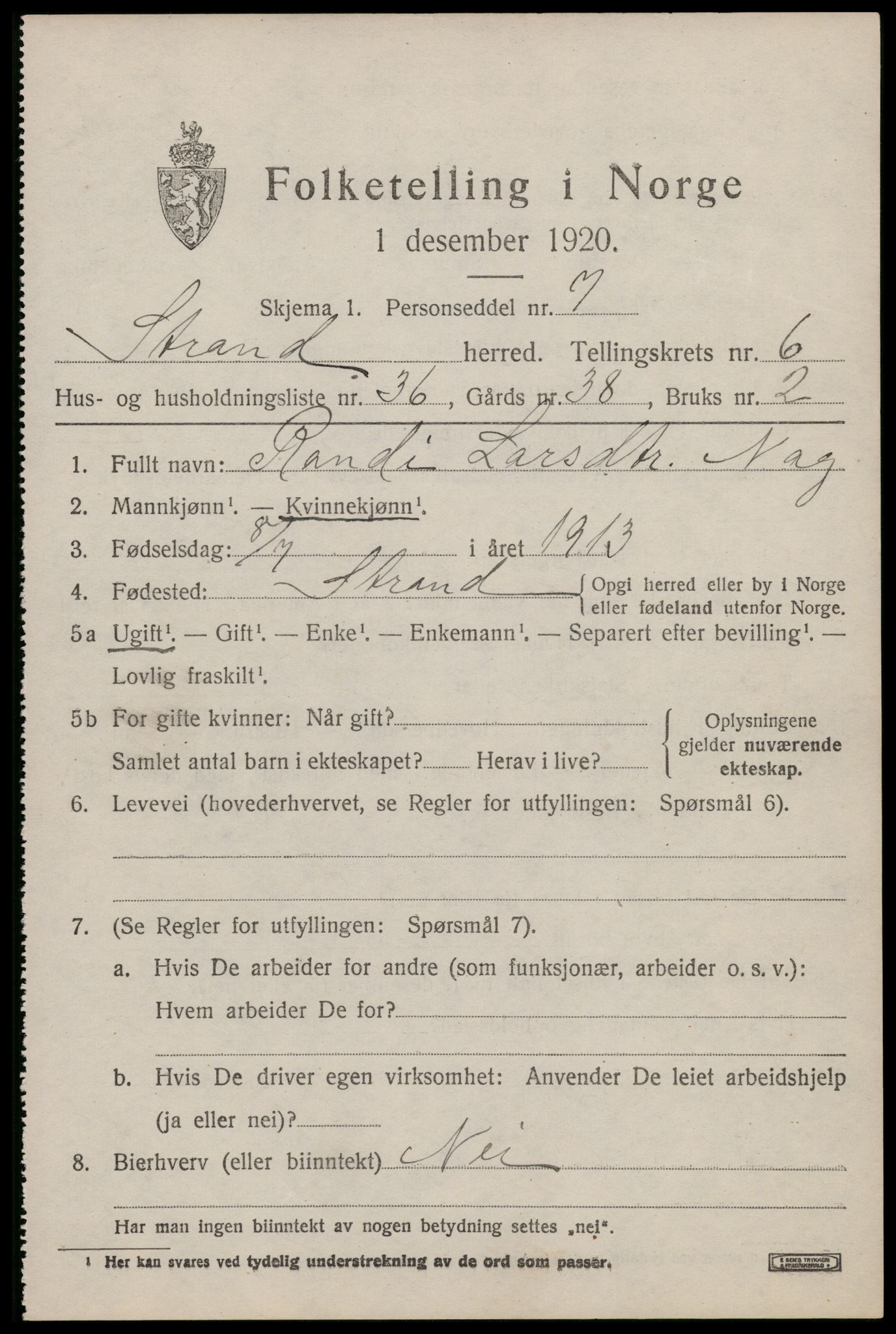 SAST, 1920 census for Strand, 1920, p. 4458