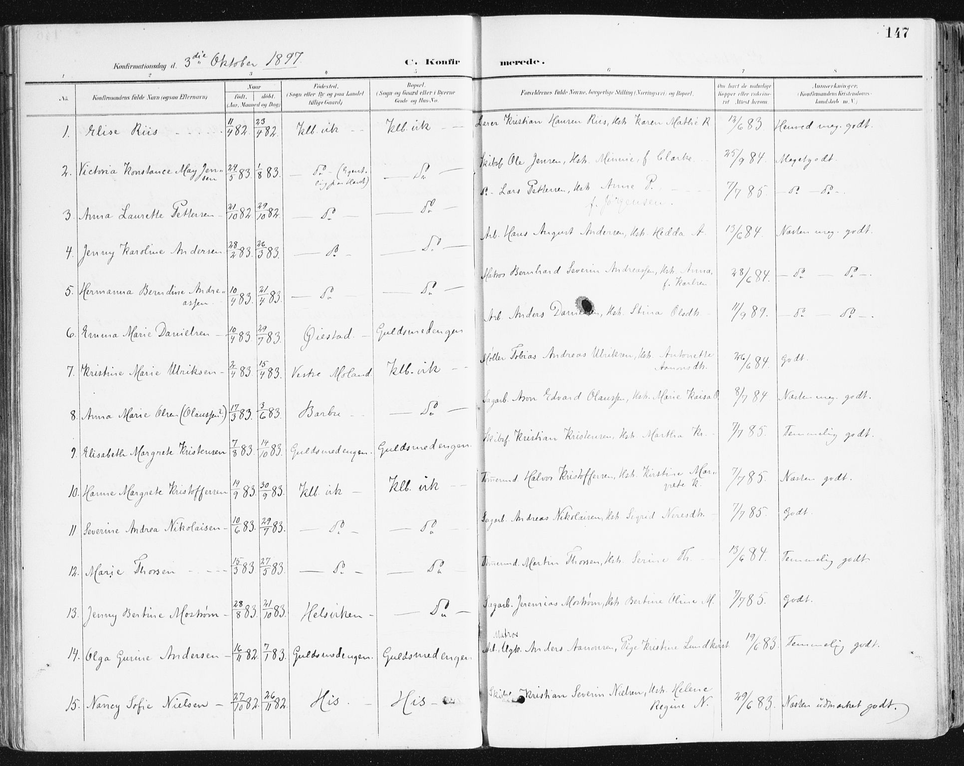 Hisøy sokneprestkontor, AV/SAK-1111-0020/F/Fa/L0004: Parish register (official) no. A 4, 1895-1917, p. 147