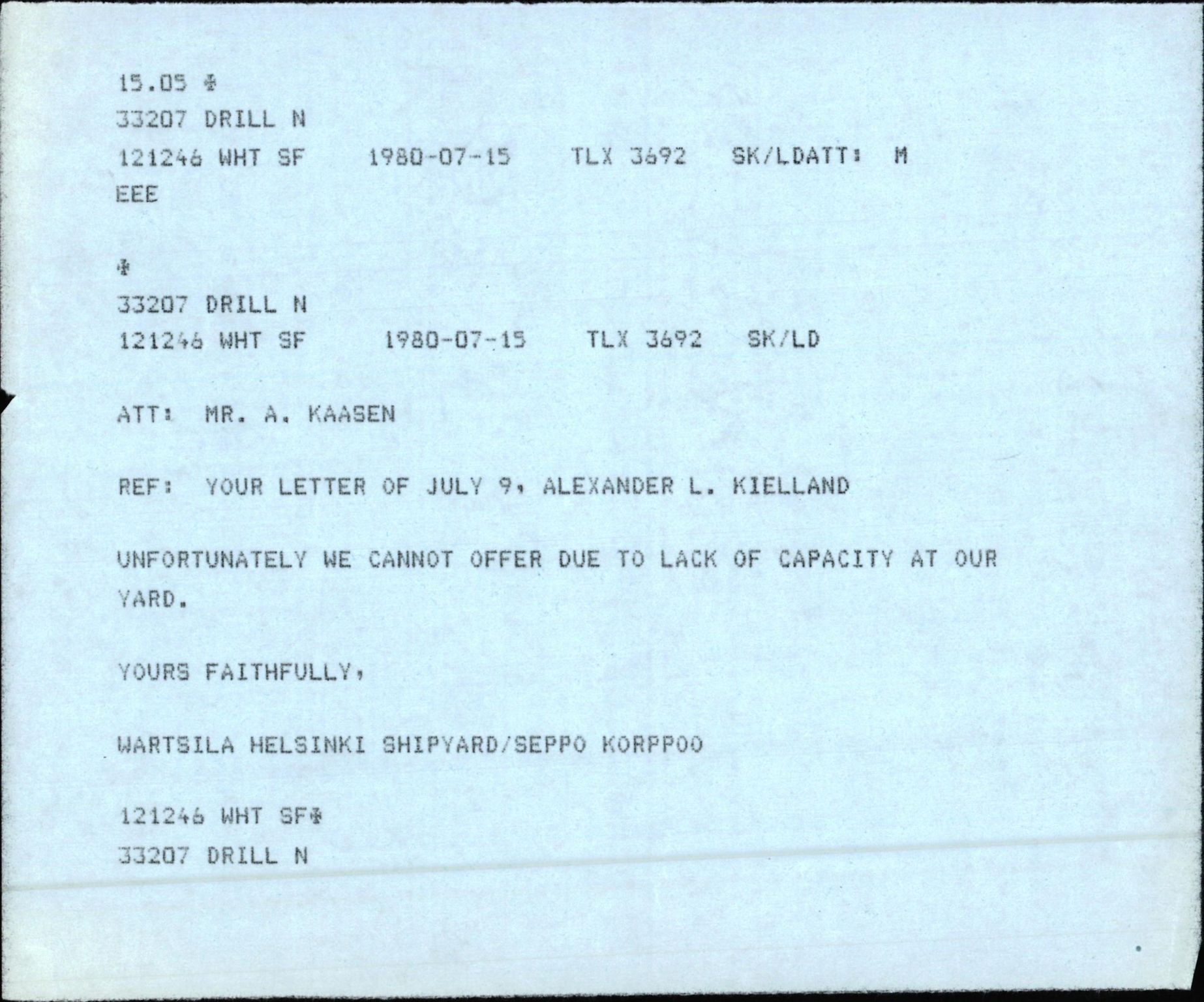 Pa 1503 - Stavanger Drilling AS, AV/SAST-A-101906/2/E/Eb/Eba/L0022: Alexander L. Kielland repair, 1979-1980