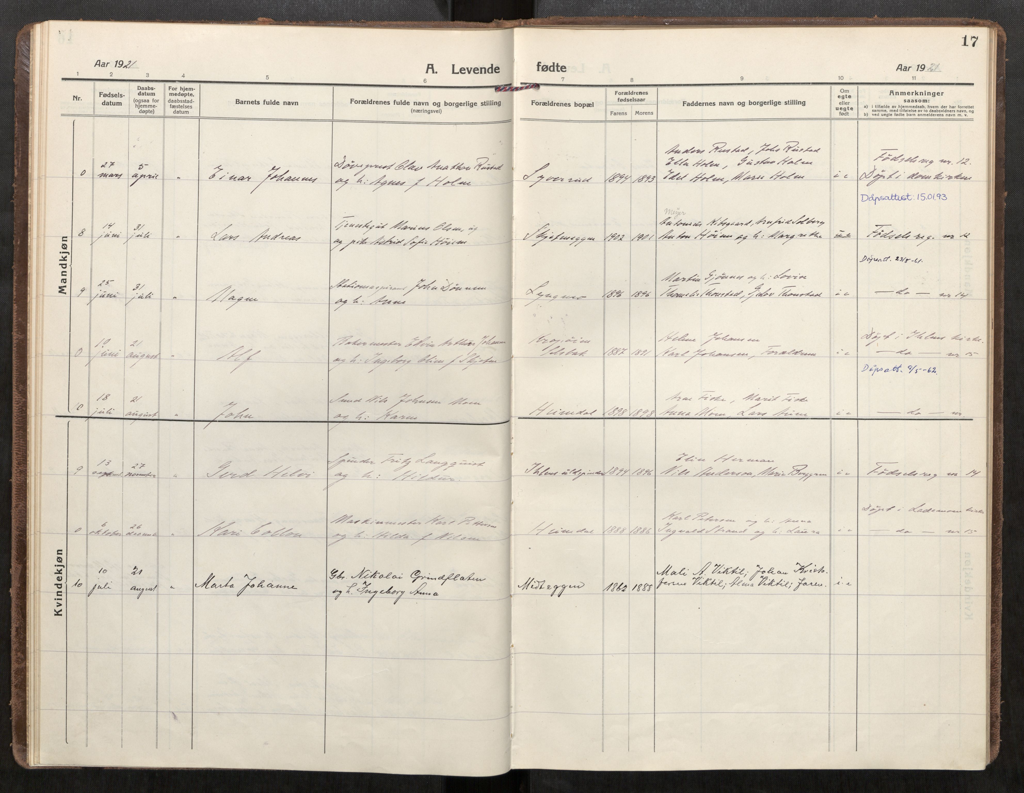 Klæbu sokneprestkontor, SAT/A-1112: Parish register (official) no. 3, 1917-1924, p. 17