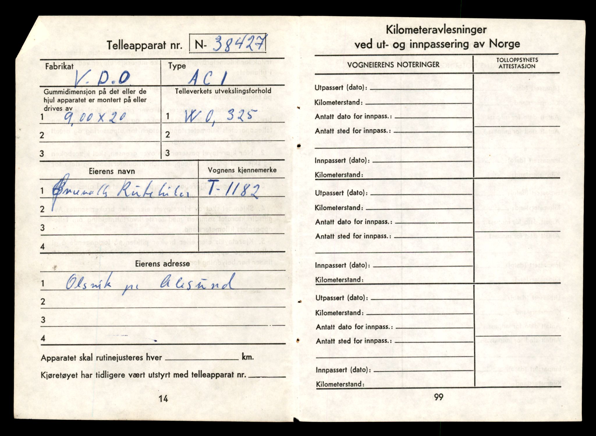 Møre og Romsdal vegkontor - Ålesund trafikkstasjon, AV/SAT-A-4099/F/Fe/L0011: Registreringskort for kjøretøy T 1170 - T 1289, 1927-1998, p. 314