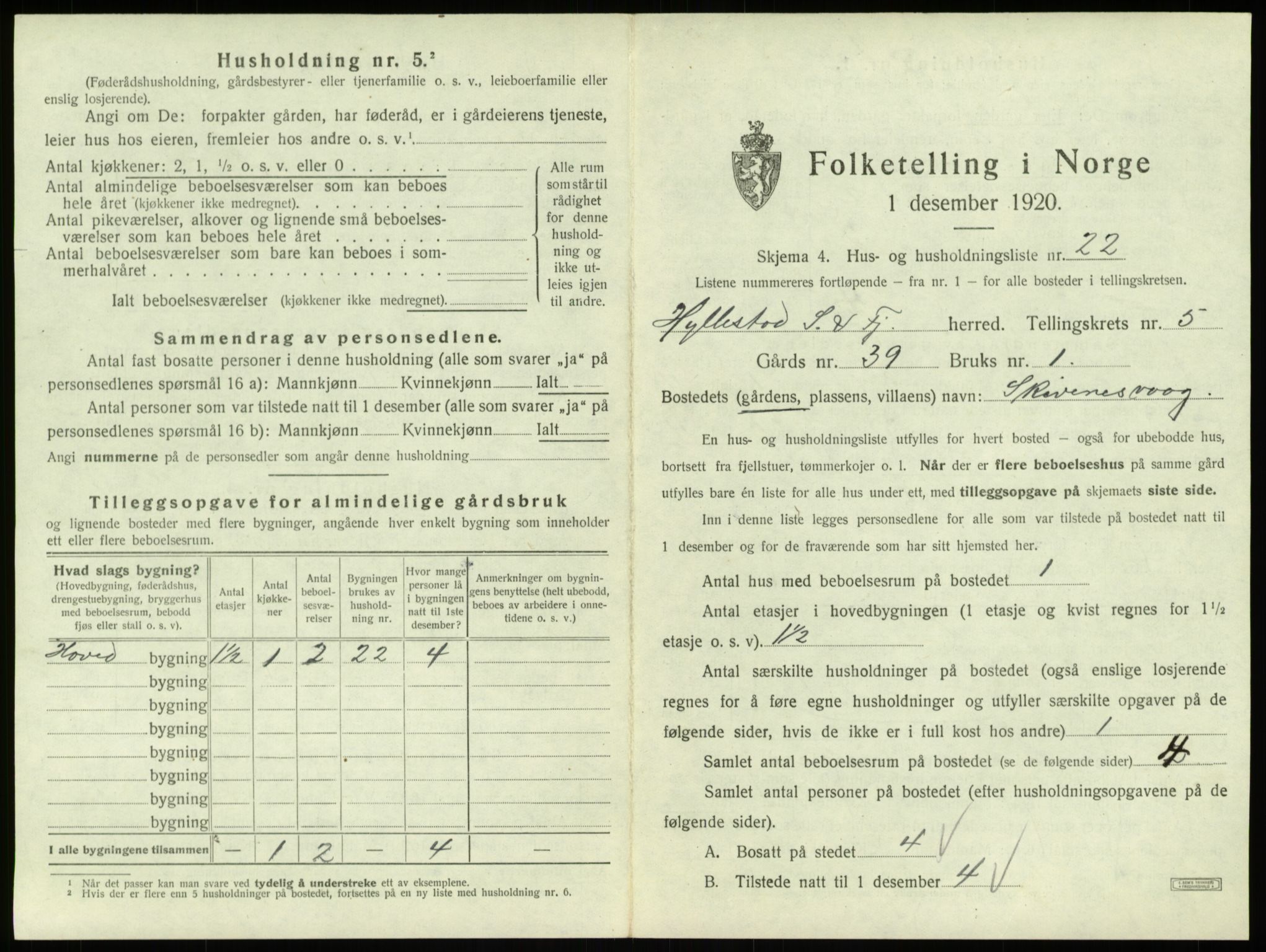 SAB, 1920 census for Hyllestad, 1920, p. 353