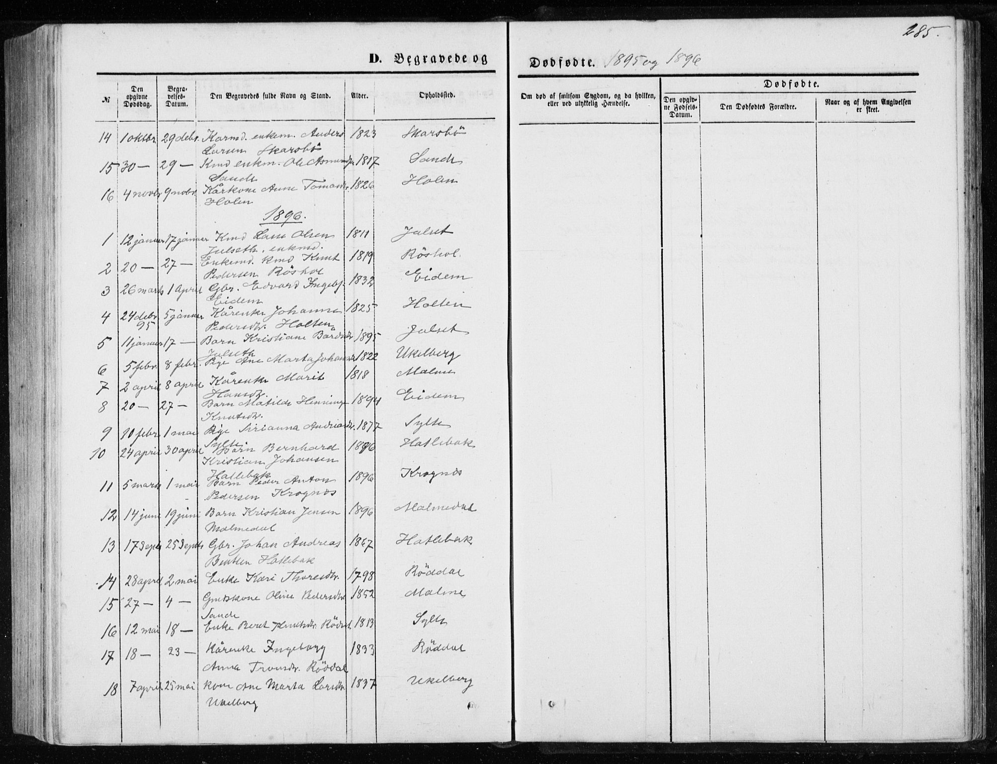 Ministerialprotokoller, klokkerbøker og fødselsregistre - Møre og Romsdal, SAT/A-1454/565/L0754: Parish register (copy) no. 565C03, 1870-1896, p. 285