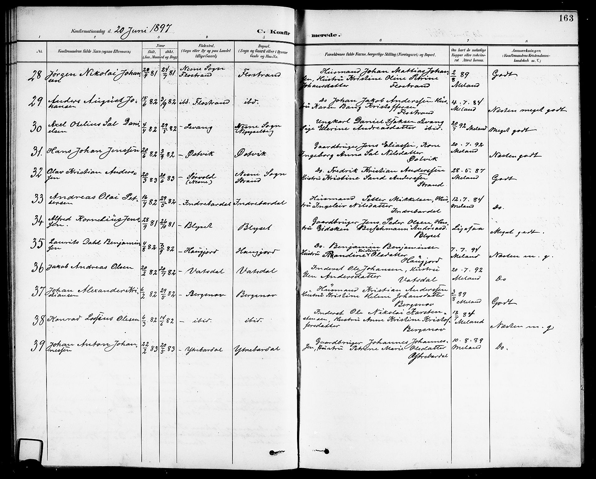 Ministerialprotokoller, klokkerbøker og fødselsregistre - Nordland, AV/SAT-A-1459/838/L0559: Parish register (copy) no. 838C06, 1893-1910, p. 163