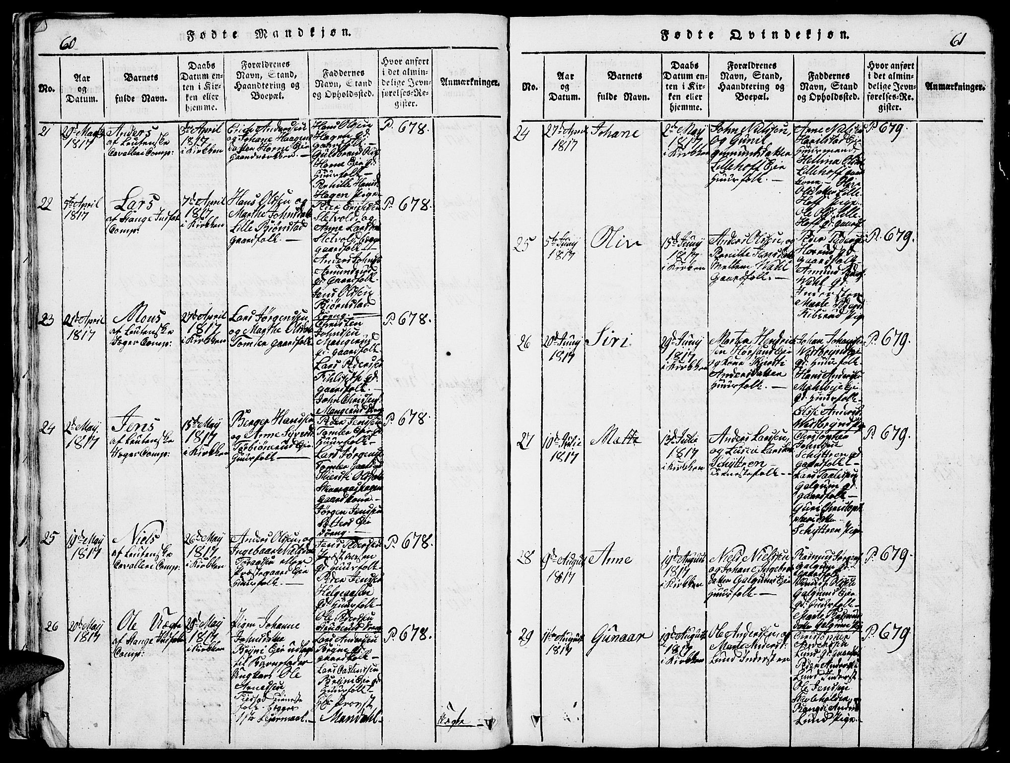Romedal prestekontor, SAH/PREST-004/L/L0005: Parish register (copy) no. 5, 1814-1829, p. 60-61