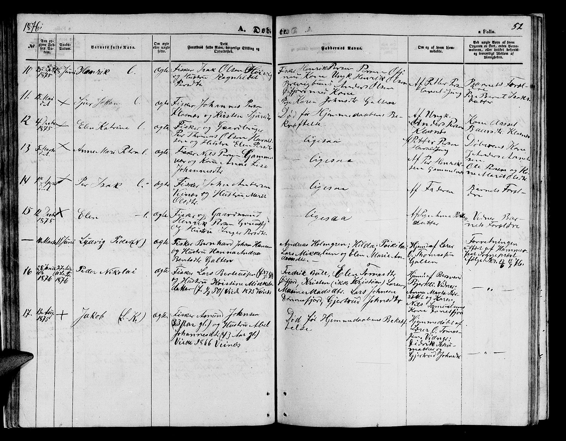 Loppa sokneprestkontor, AV/SATØ-S-1339/H/Hb/L0003klokker: Parish register (copy) no. 3, 1853-1880, p. 52