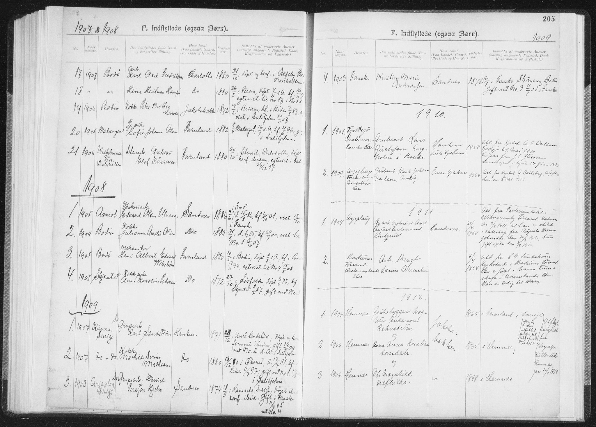 Ministerialprotokoller, klokkerbøker og fødselsregistre - Nordland, SAT/A-1459/850/L0711: Curate's parish register no. 850B01, 1902-1915, p. 205