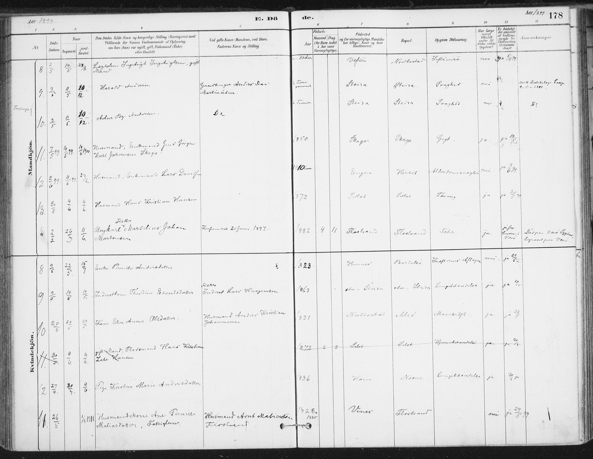 Ministerialprotokoller, klokkerbøker og fødselsregistre - Nordland, AV/SAT-A-1459/838/L0553: Parish register (official) no. 838A11, 1880-1910, p. 178