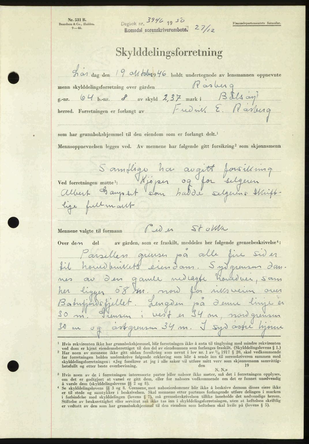 Romsdal sorenskriveri, AV/SAT-A-4149/1/2/2C: Mortgage book no. A35, 1950-1950, Diary no: : 3946/1950