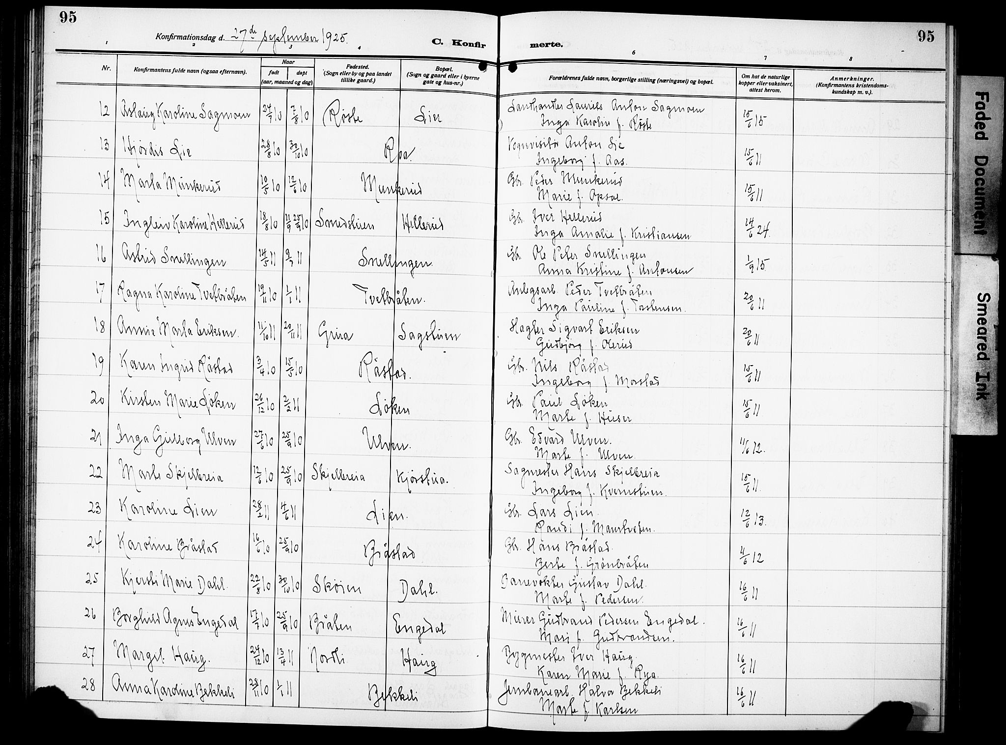 Lunner prestekontor, AV/SAH-PREST-118/H/Ha/Hab/L0002: Parish register (copy) no. 2, 1923-1933, p. 95