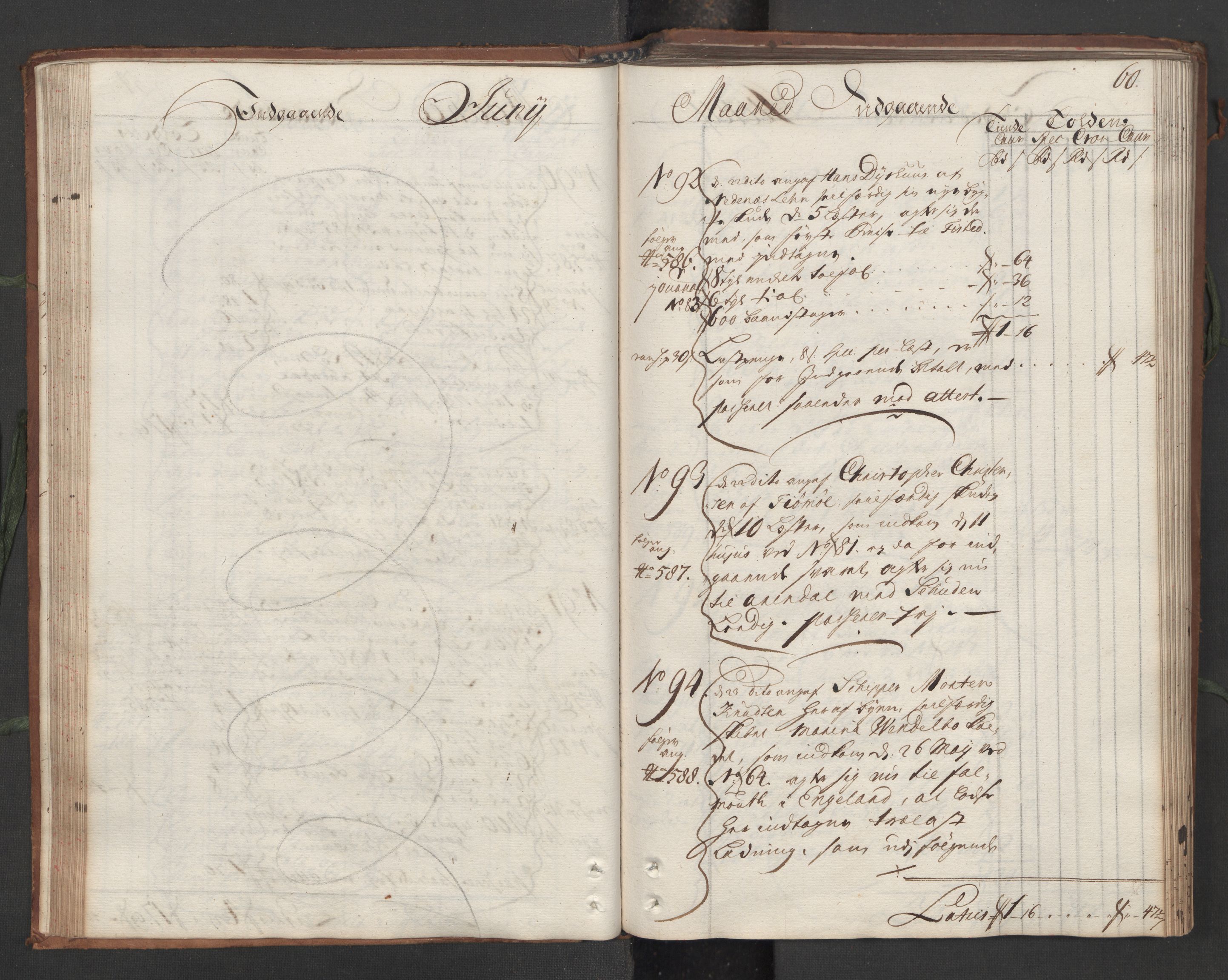 Generaltollkammeret, tollregnskaper, AV/RA-EA-5490/R16/L0011/0001: Tollregnskaper Kristiansand / Hovedtollbok, 1731, p. 59b-60a