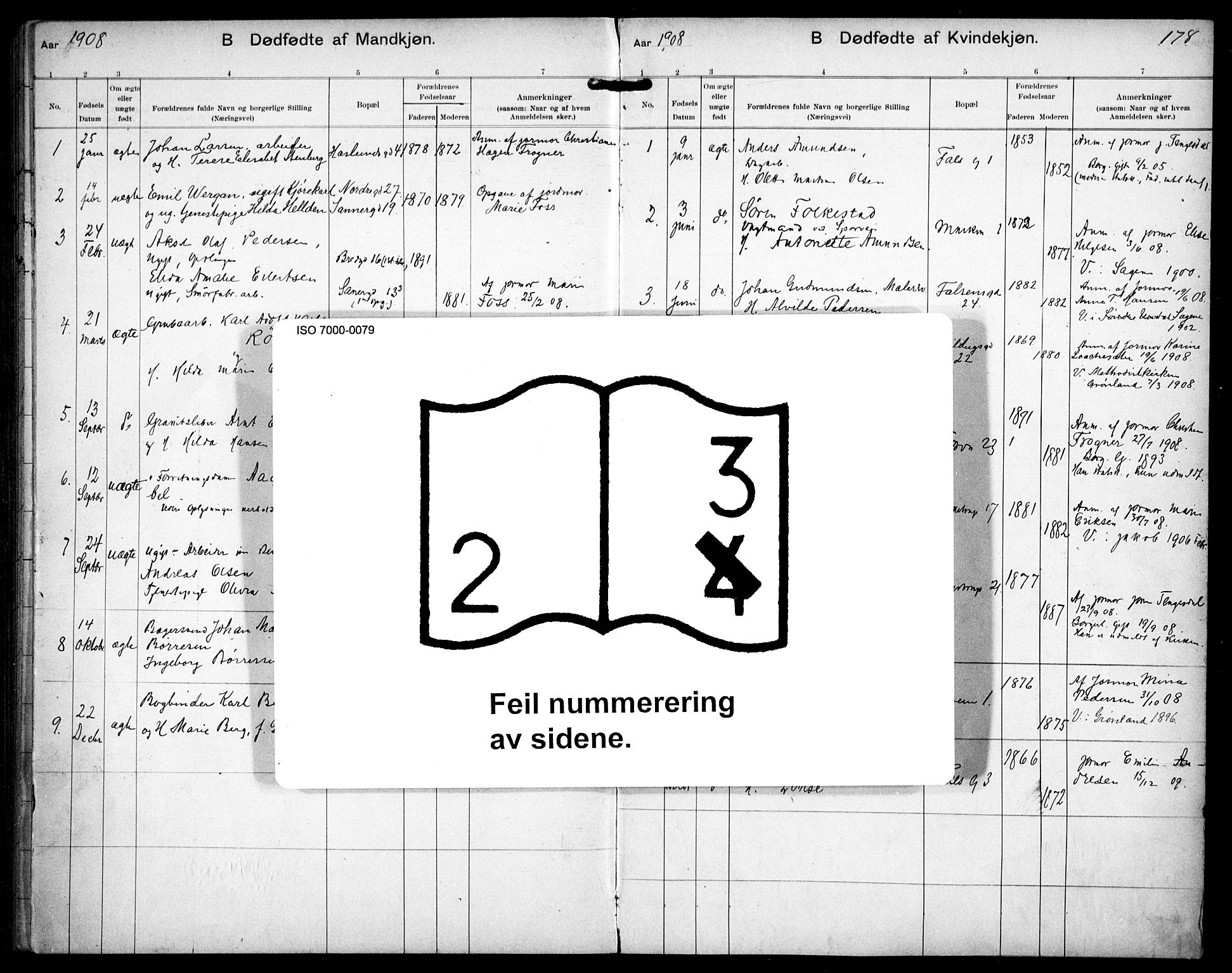 Paulus prestekontor Kirkebøker, AV/SAO-A-10871/F/Fa/L0018: Parish register (official) no. 18, 1906-1915, p. 177-178