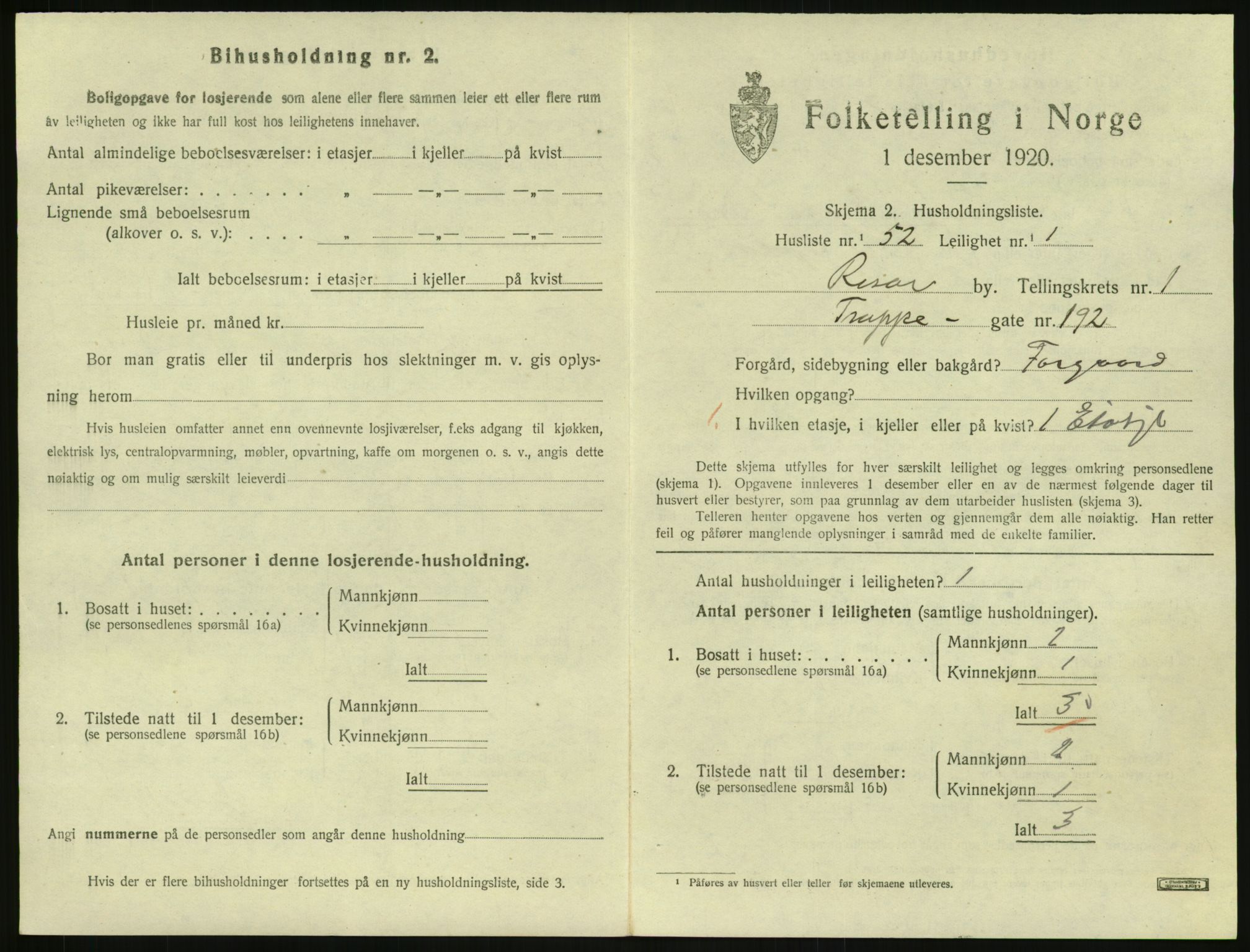 SAK, 1920 census for Risør, 1920, p. 1467