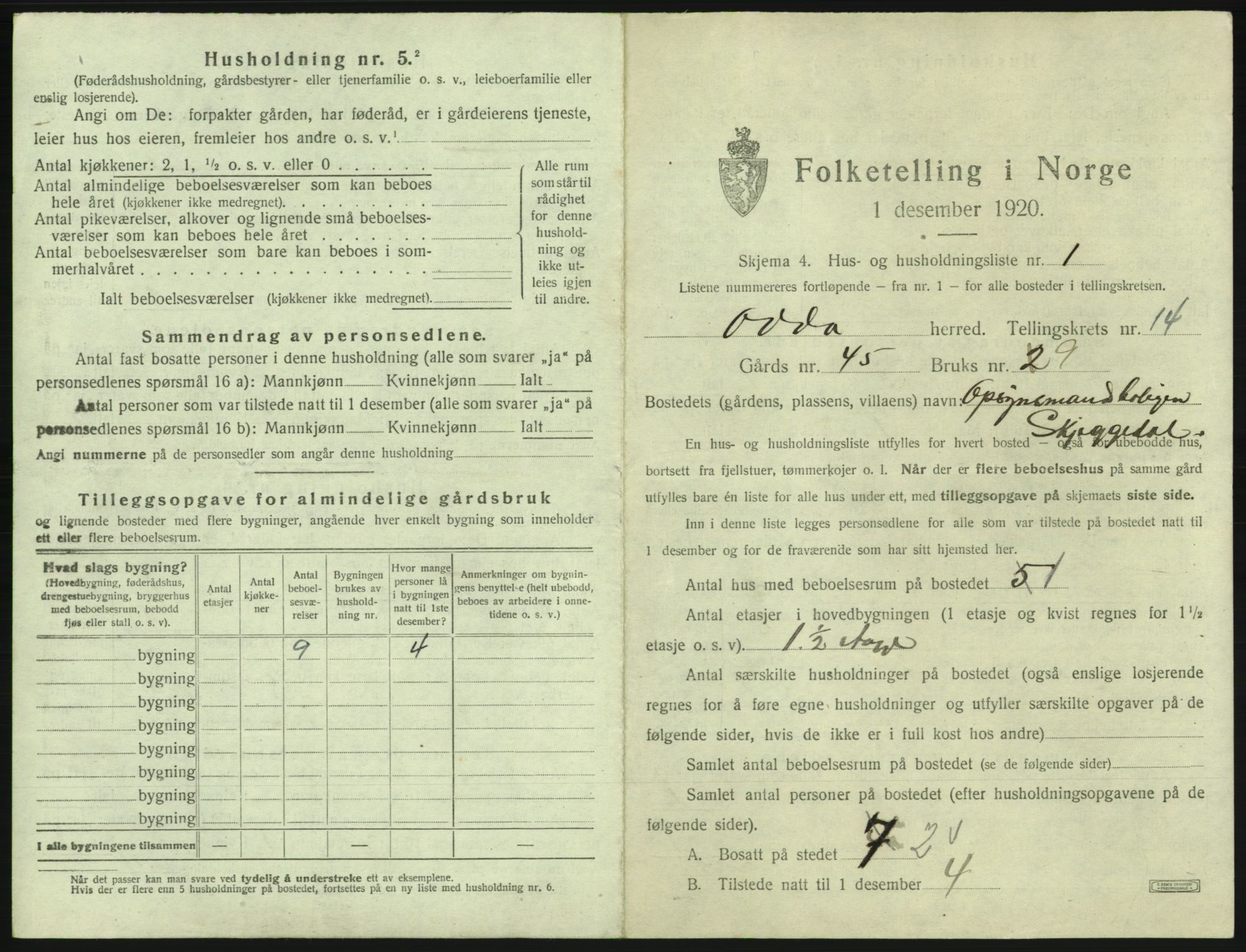 SAB, 1920 census for Odda, 1920, p. 1148