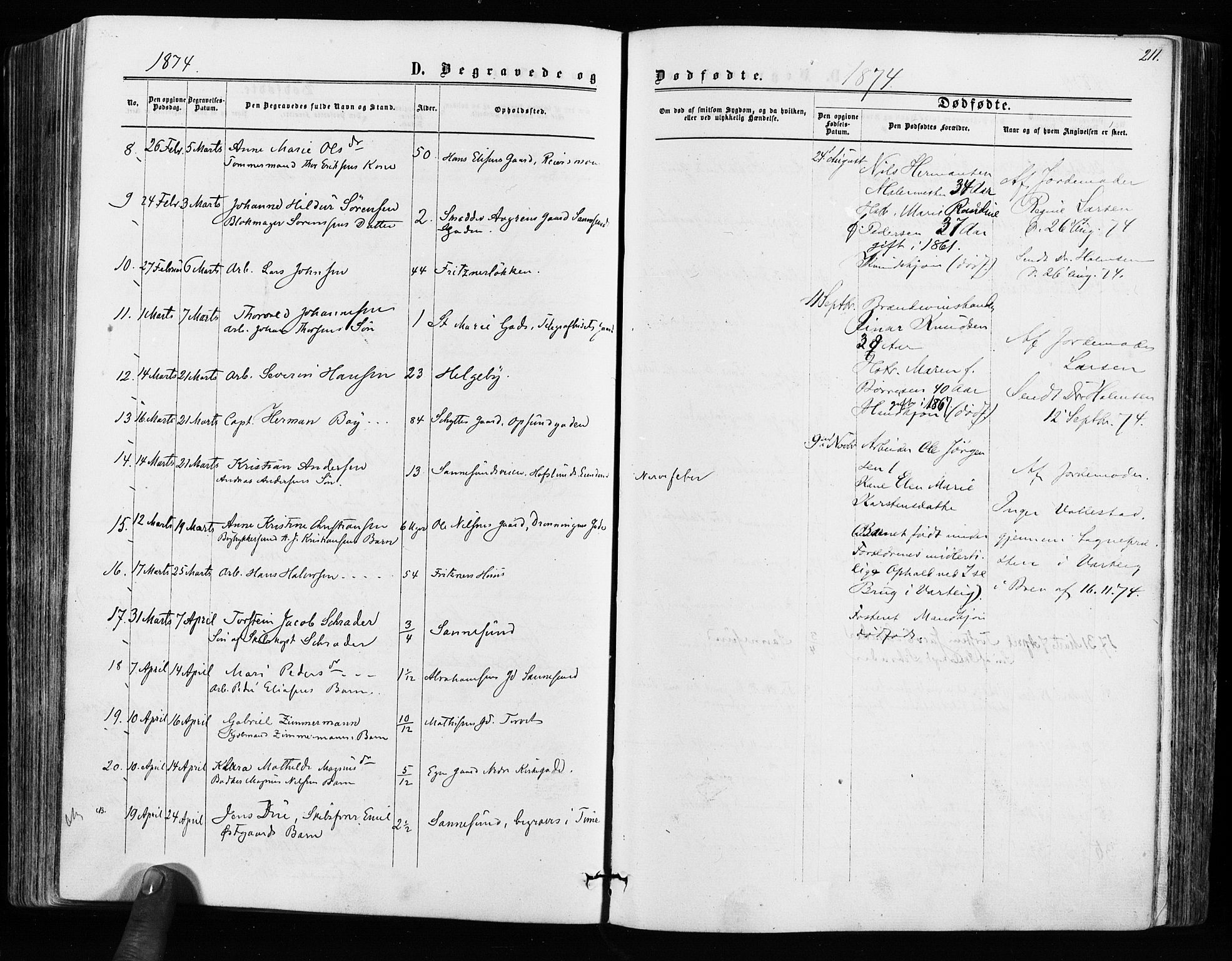 Sarpsborg prestekontor Kirkebøker, SAO/A-2006/F/Fa/L0002: Parish register (official) no. 2, 1869-1877, p. 211