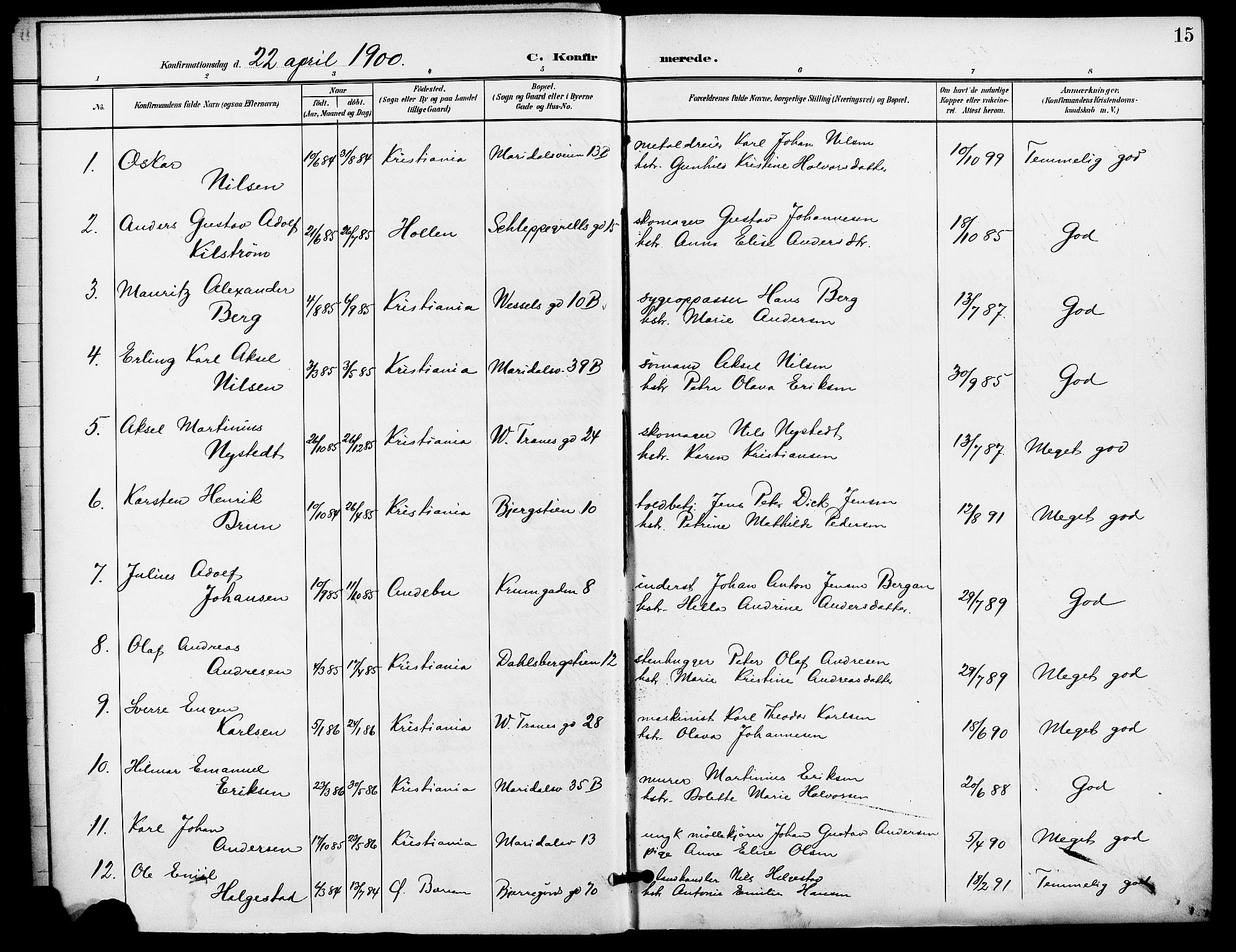Gamle Aker prestekontor Kirkebøker, SAO/A-10617a/F/L0012: Parish register (official) no. 12, 1898-1910, p. 15