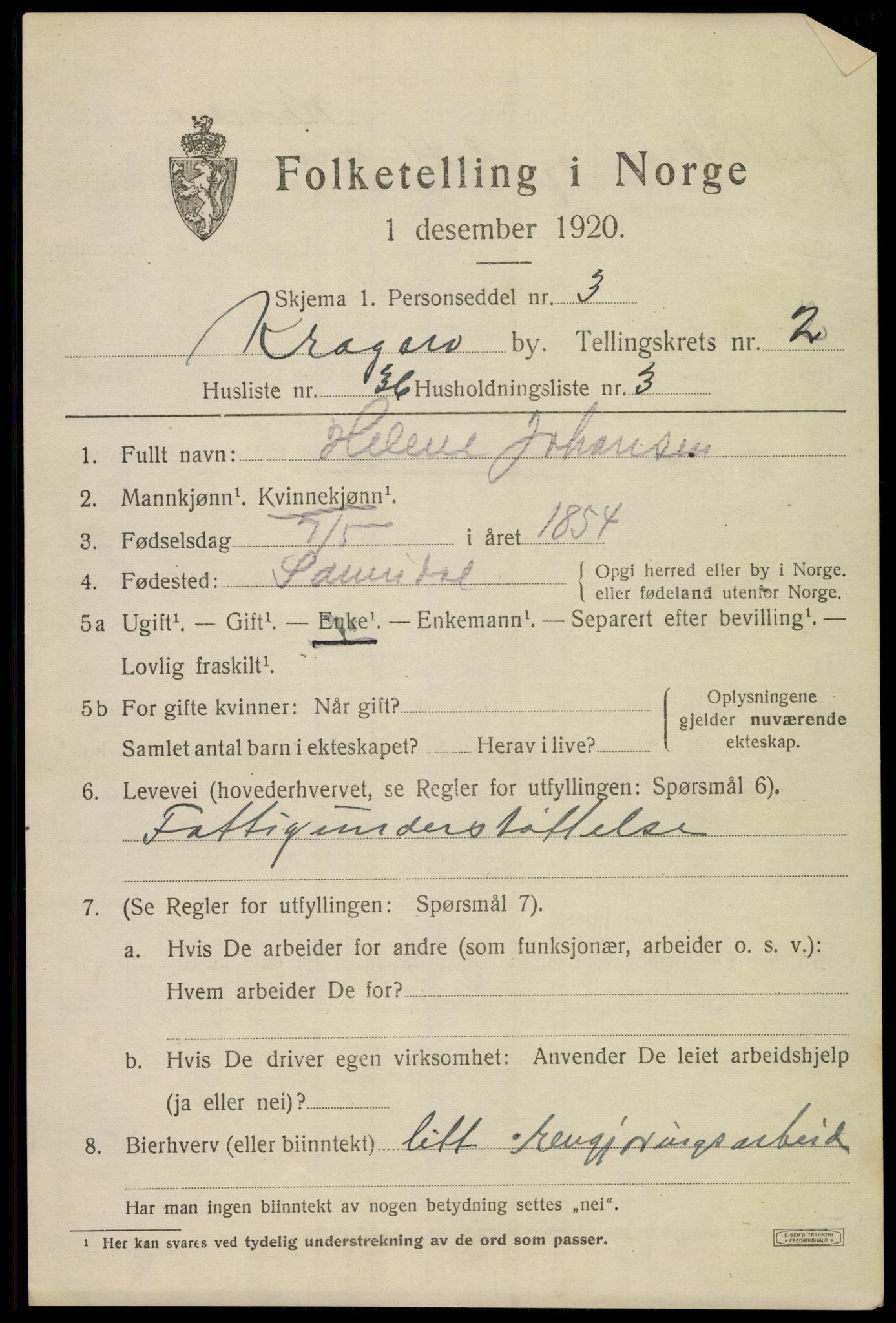 SAKO, 1920 census for Kragerø, 1920, p. 5793