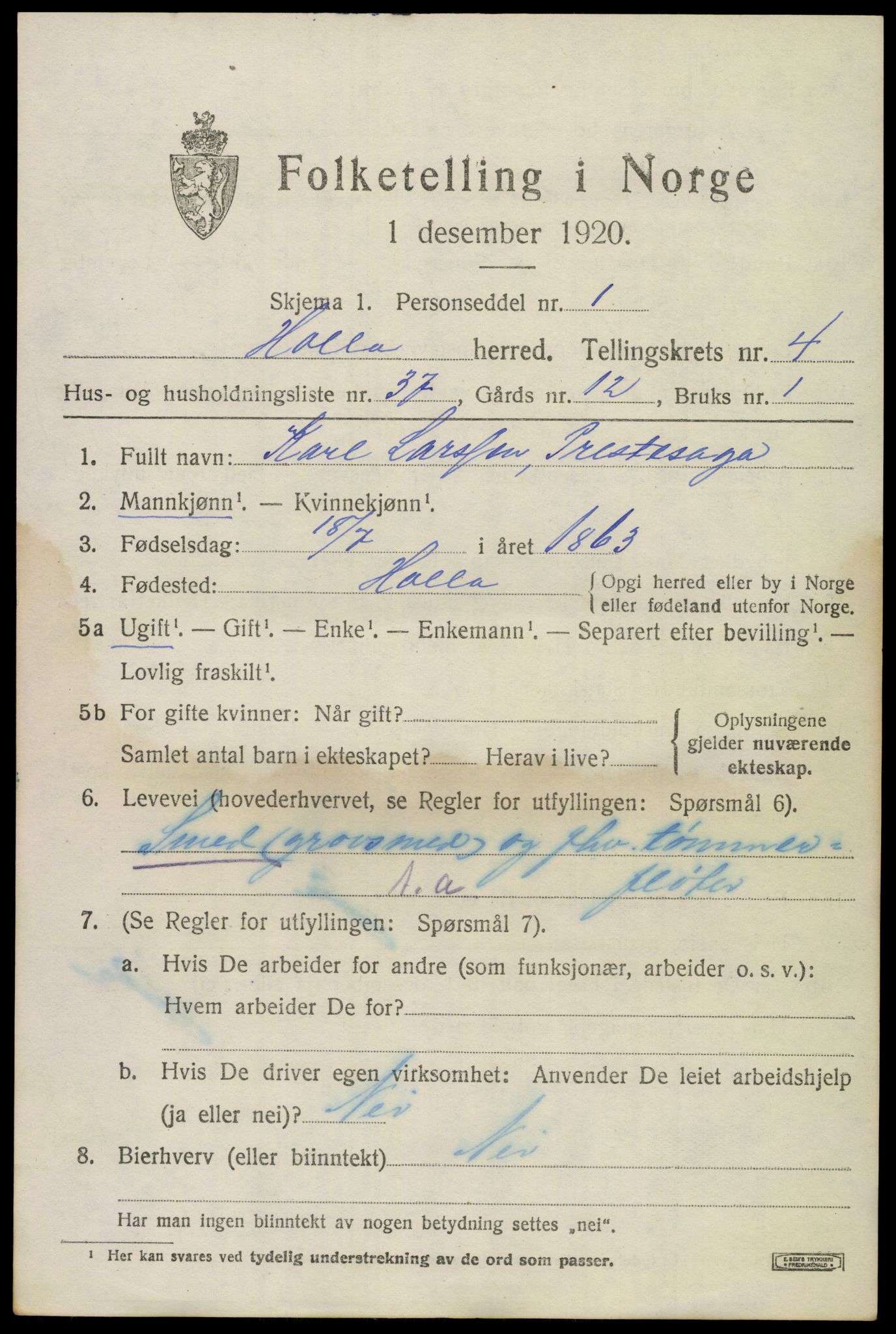 SAKO, 1920 census for Holla, 1920, p. 4067