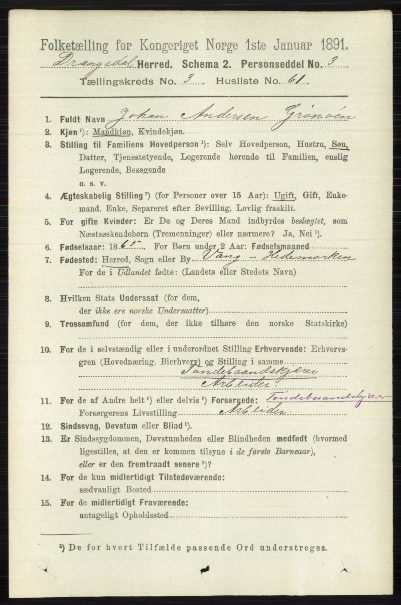 RA, 1891 census for 0817 Drangedal, 1891, p. 1241