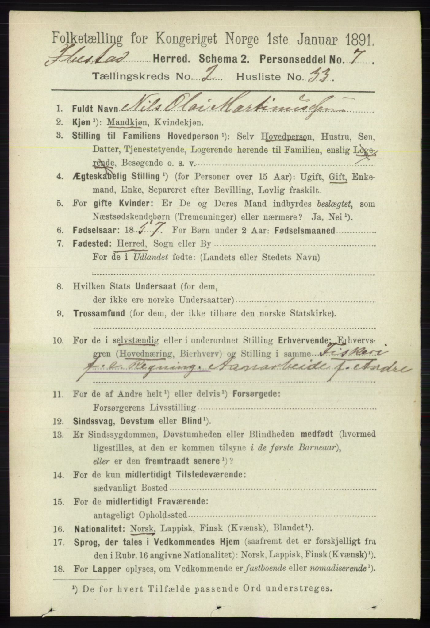 RA, 1891 census for 1917 Ibestad, 1891, p. 1025