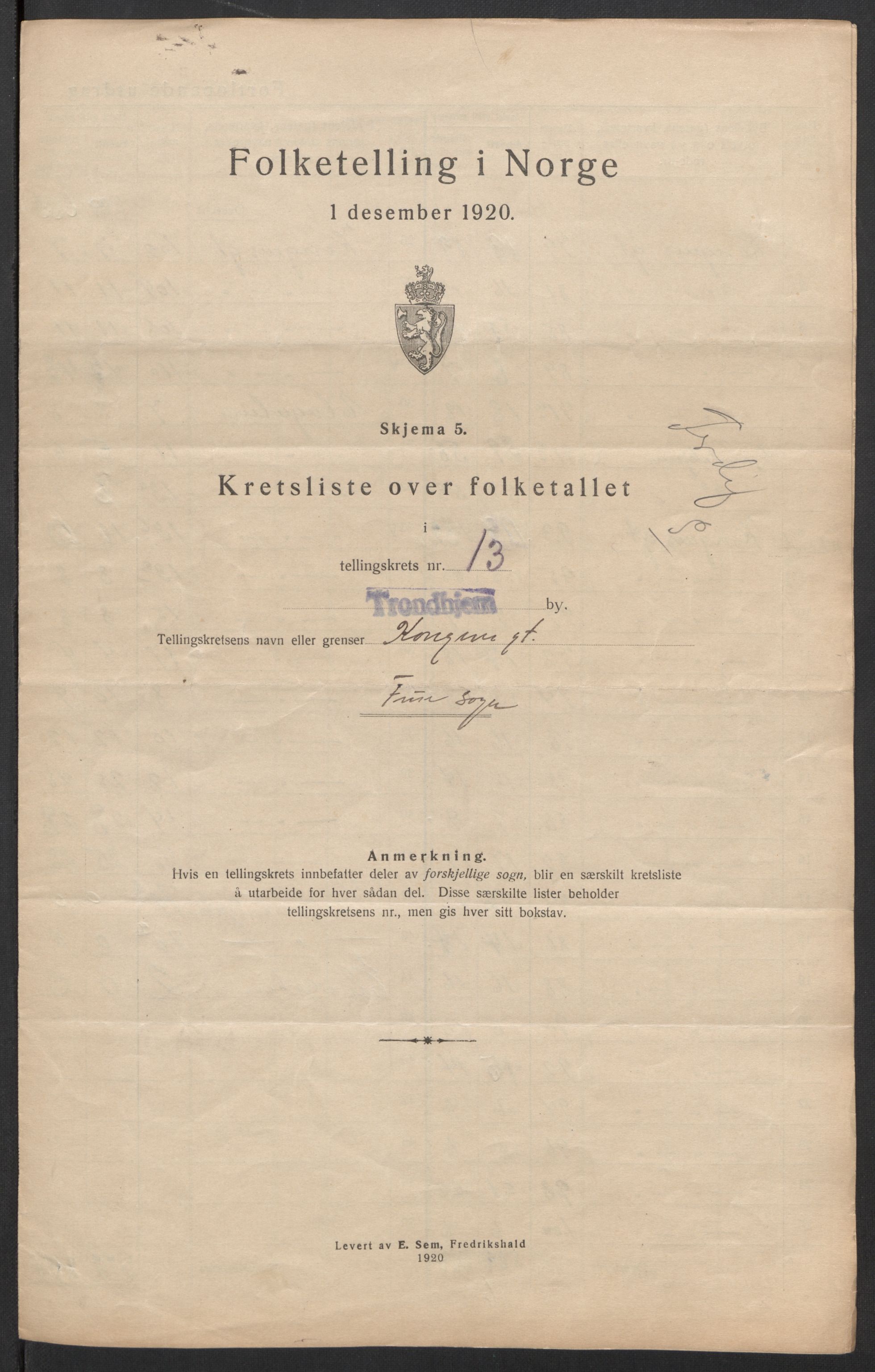 SAT, 1920 census for Trondheim, 1920, p. 50
