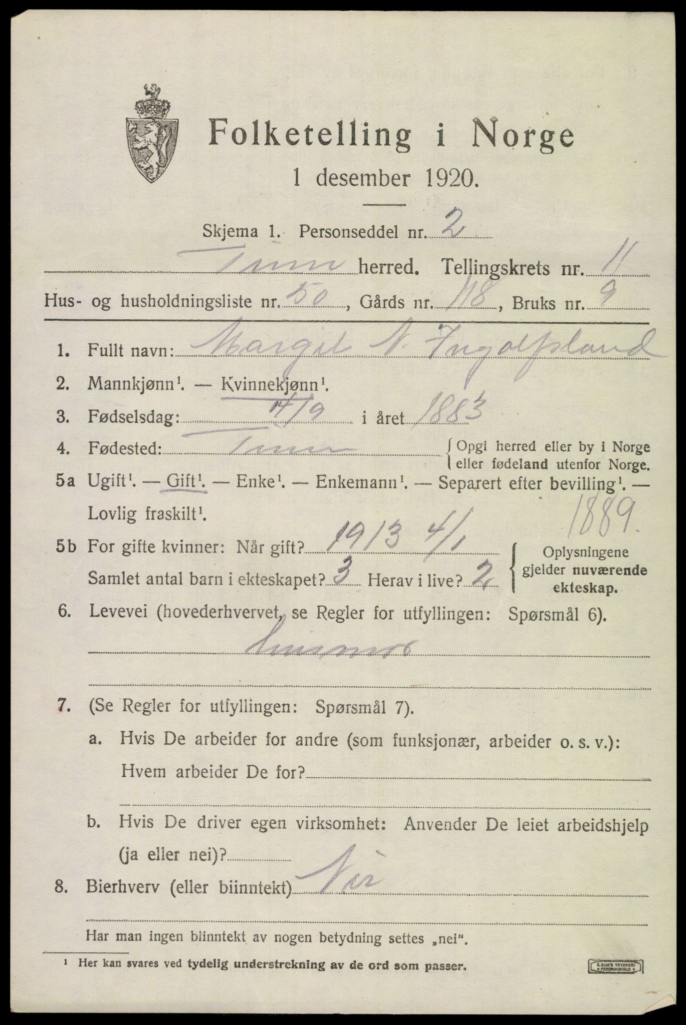 SAKO, 1920 census for Tinn, 1920, p. 7544