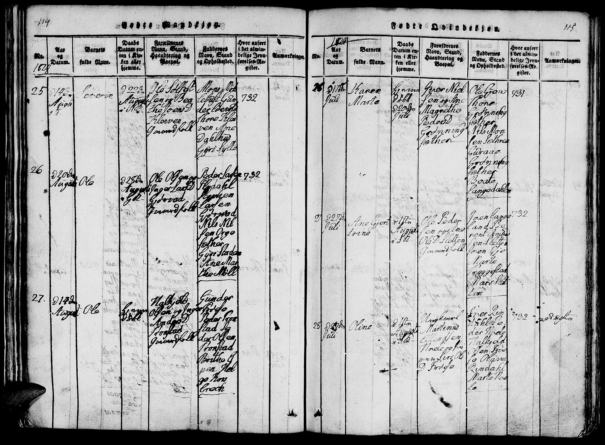 Ministerialprotokoller, klokkerbøker og fødselsregistre - Møre og Romsdal, AV/SAT-A-1454/519/L0260: Parish register (copy) no. 519C01, 1817-1829, p. 114-115