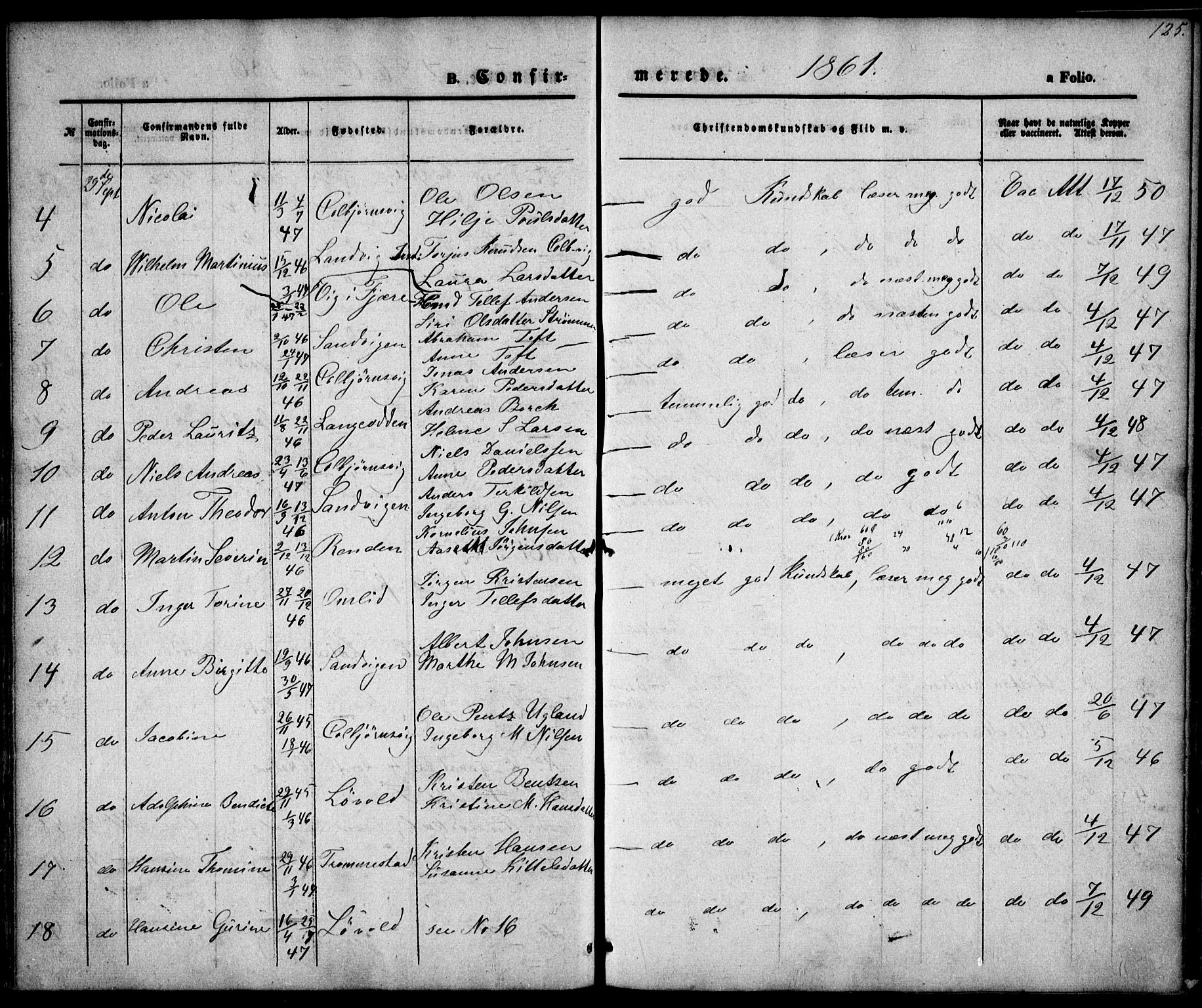 Hisøy sokneprestkontor, SAK/1111-0020/F/Fa/L0001: Parish register (official) no. A 1, 1849-1871, p. 125