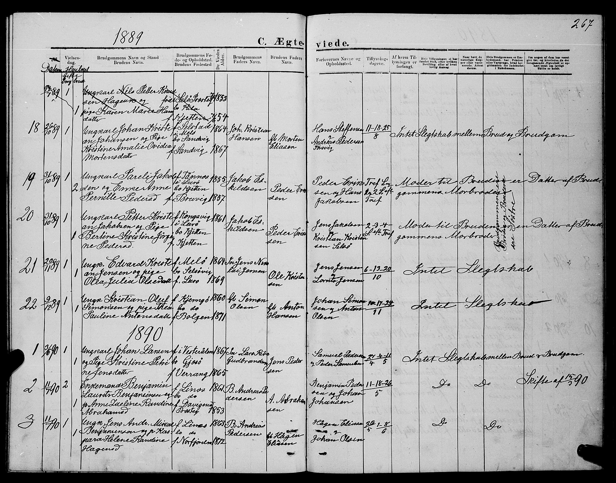 Ministerialprotokoller, klokkerbøker og fødselsregistre - Nordland, SAT/A-1459/841/L0620: Parish register (copy) no. 841C04, 1877-1896, p. 267