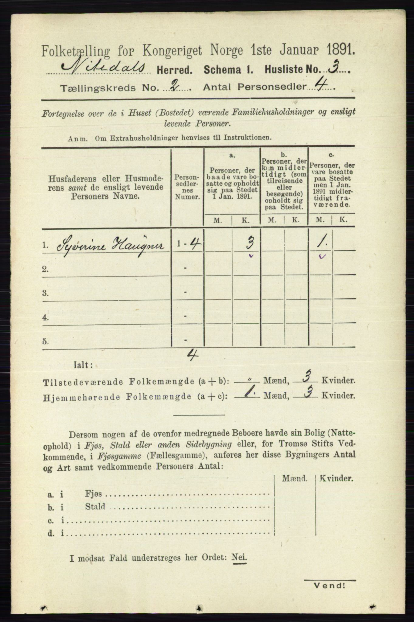 RA, 1891 census for 0233 Nittedal, 1891, p. 504