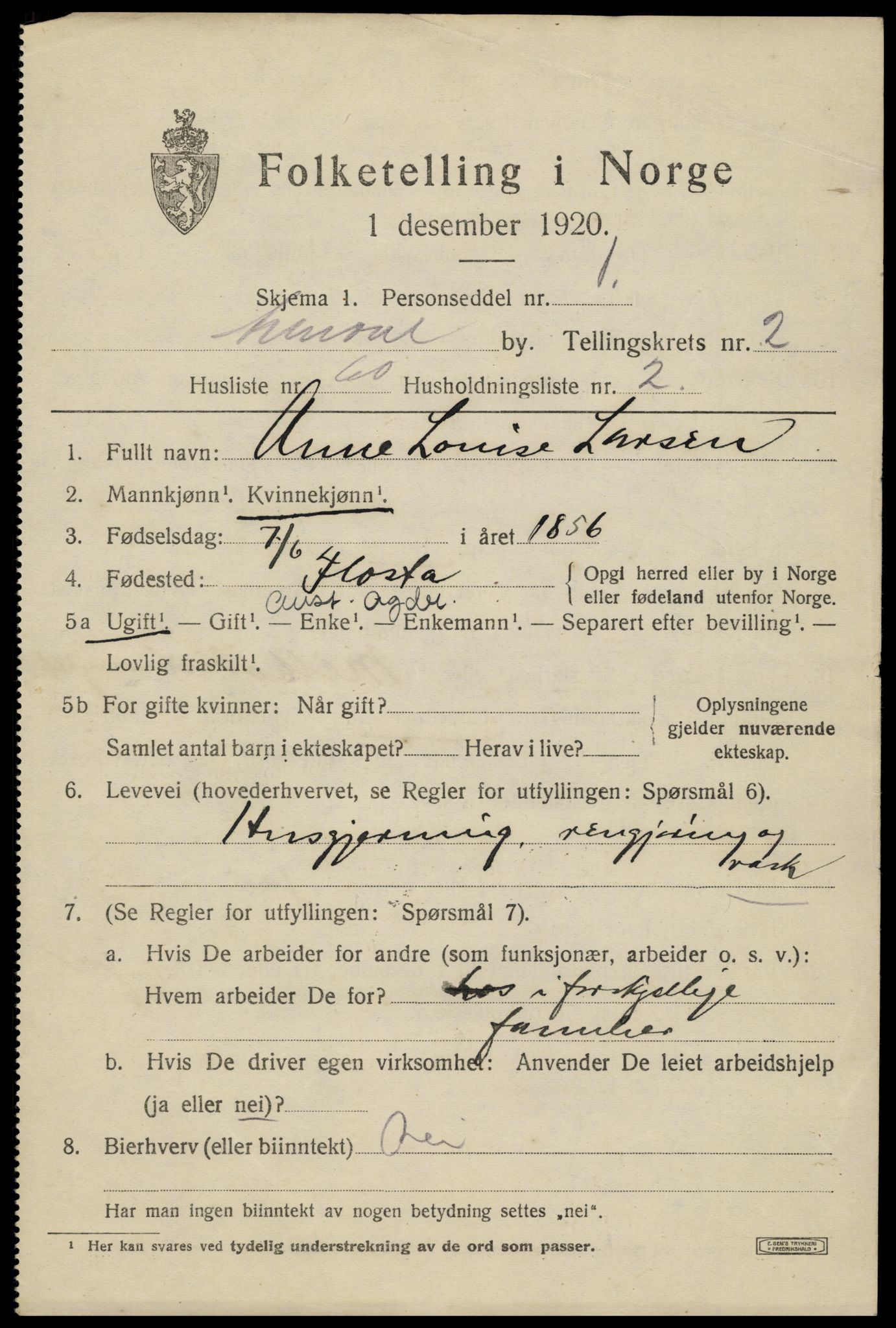 SAK, 1920 census for Arendal, 1920, p. 10784