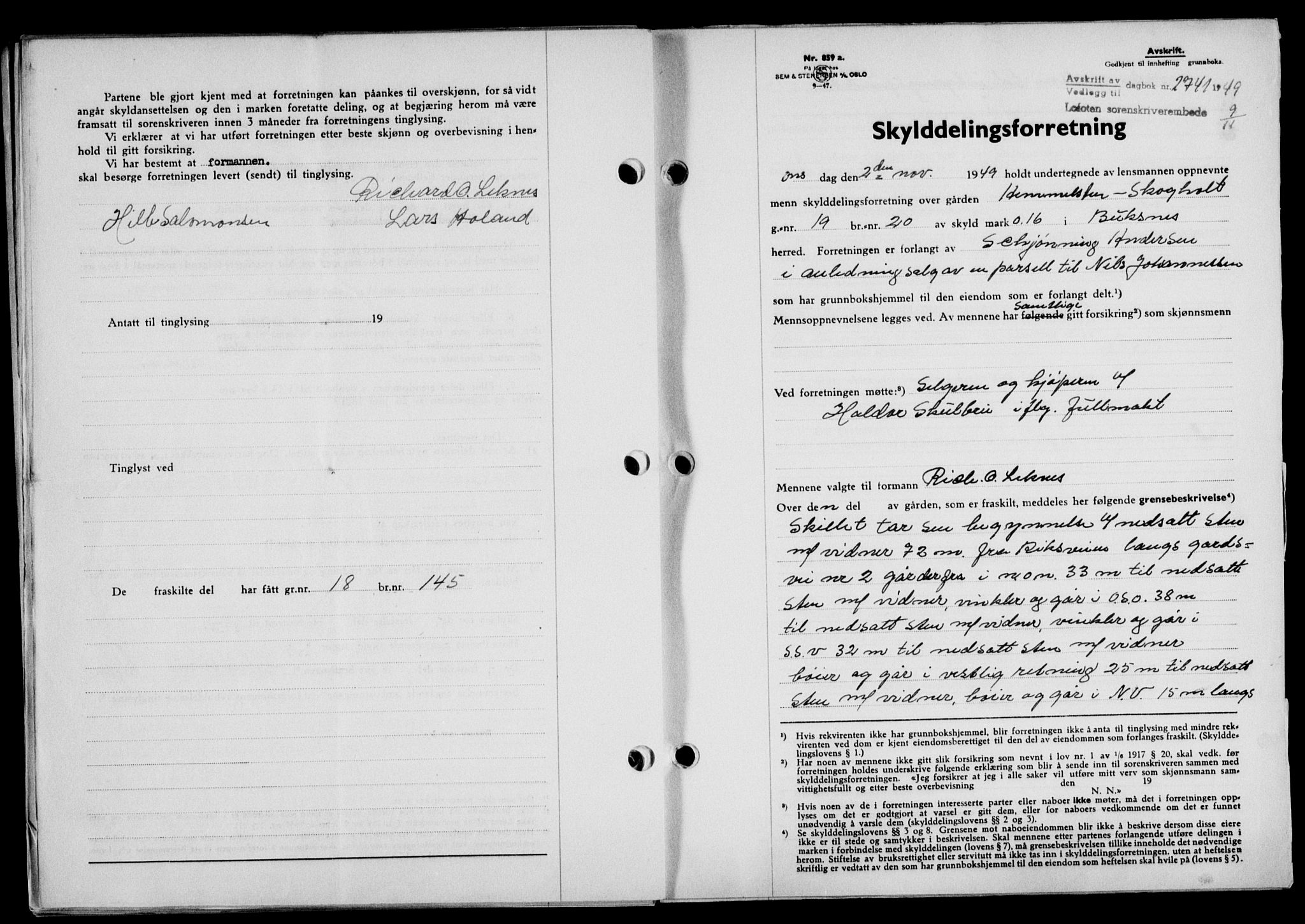 Lofoten sorenskriveri, SAT/A-0017/1/2/2C/L0022a: Mortgage book no. 22a, 1949-1950, Diary no: : 2741/1949