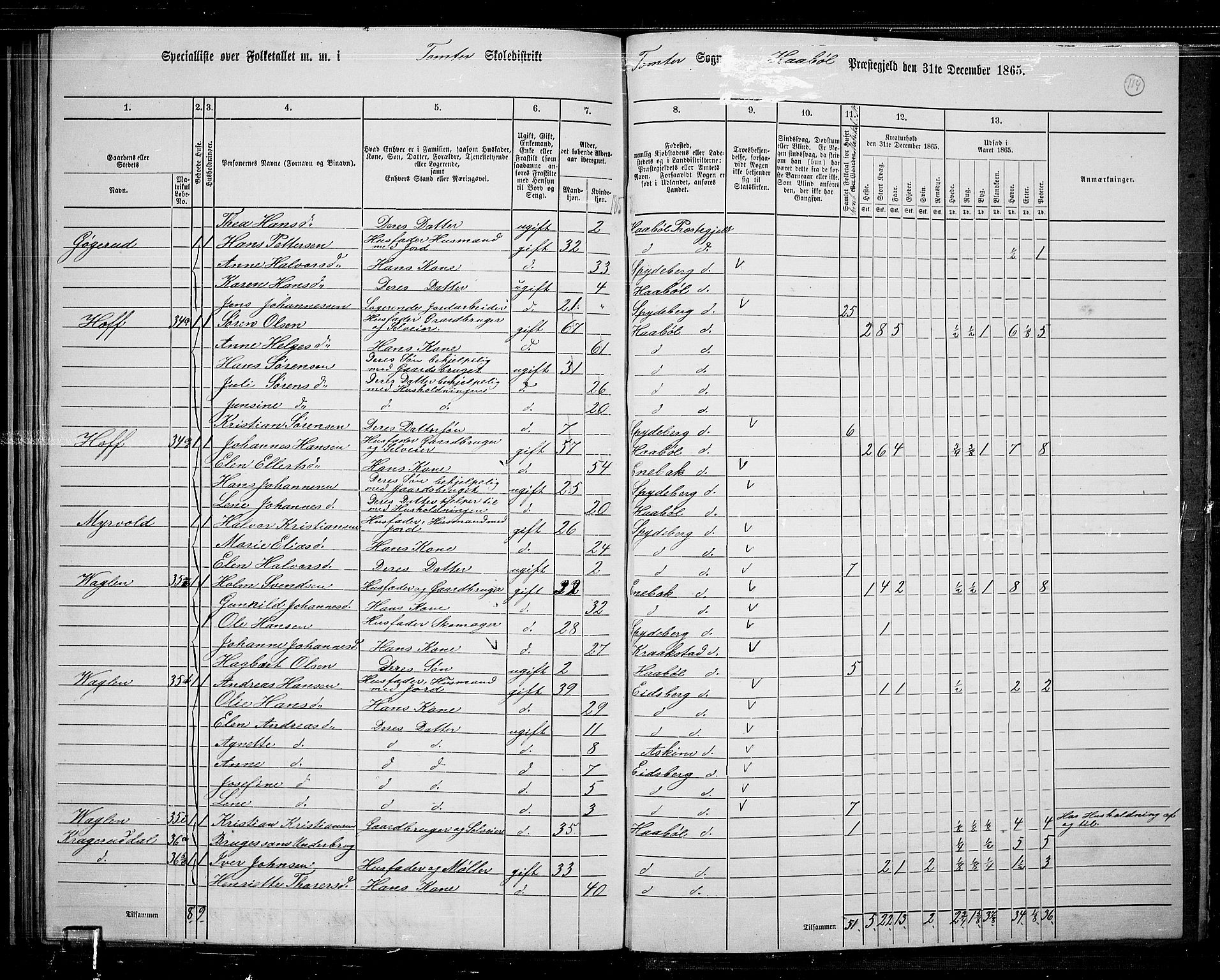 RA, 1865 census for Hobøl, 1865, p. 96