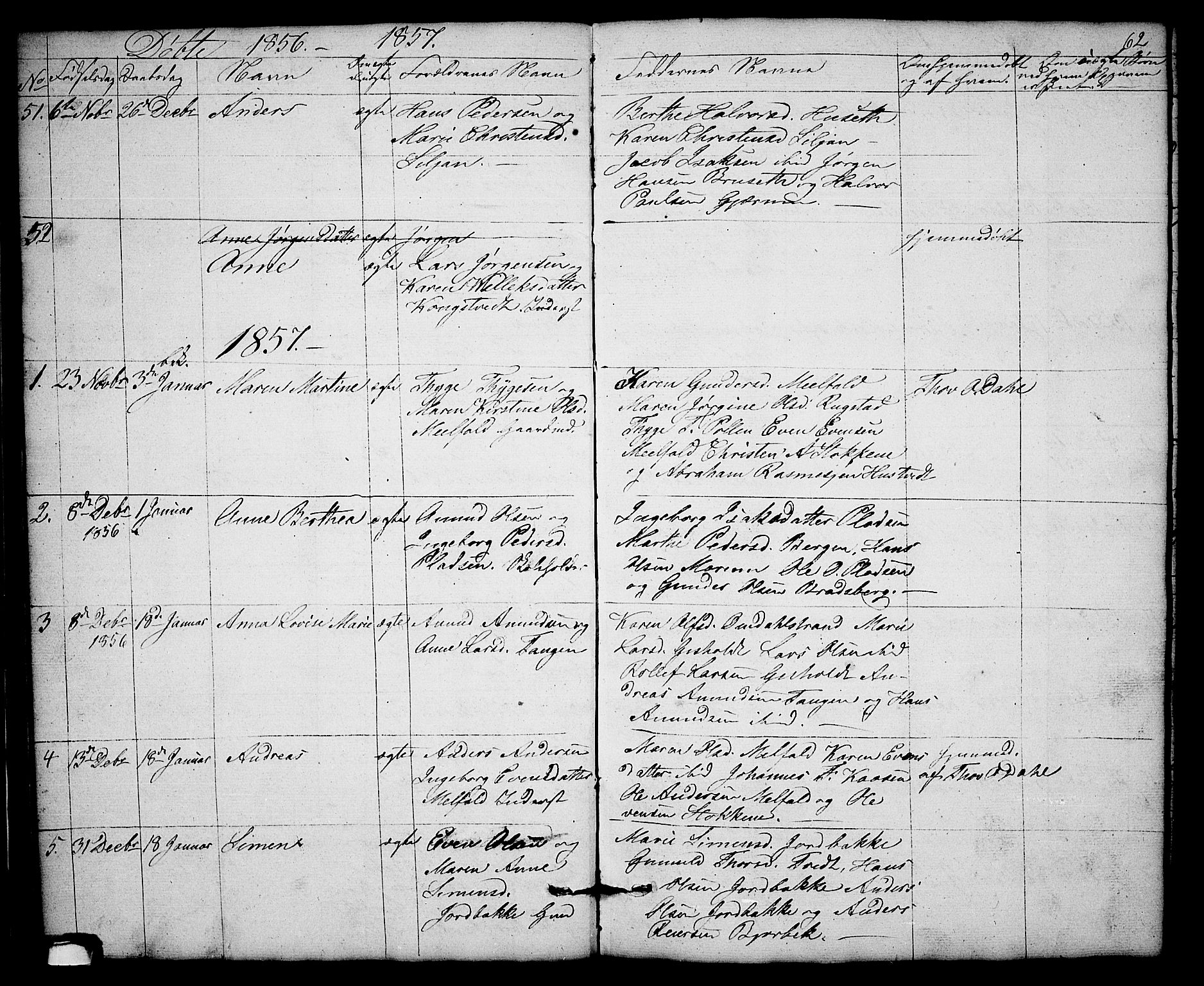 Solum kirkebøker, SAKO/A-306/G/Gb/L0001: Parish register (copy) no. II 1, 1848-1859, p. 62