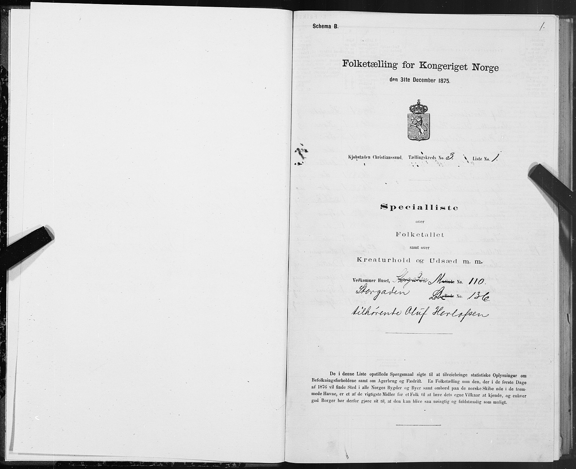 SAT, 1875 census for 1503B Kristiansund/Kristiansund, 1875, p. 3001