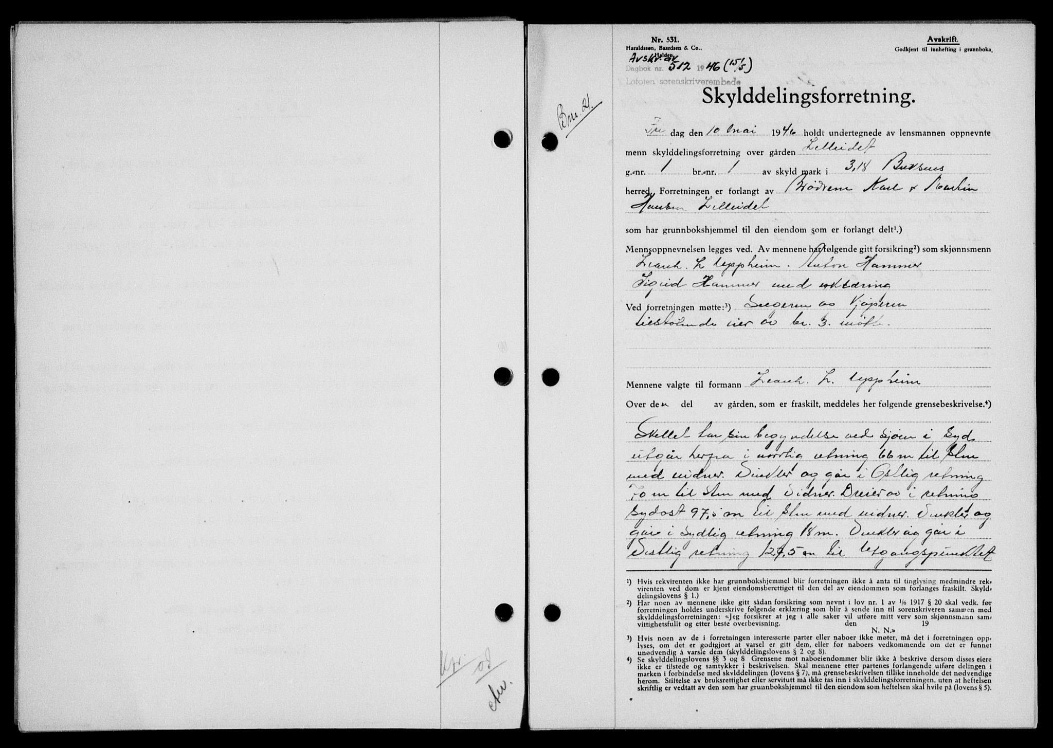 Lofoten sorenskriveri, SAT/A-0017/1/2/2C/L0014a: Mortgage book no. 14a, 1946-1946, Diary no: : 512/1946