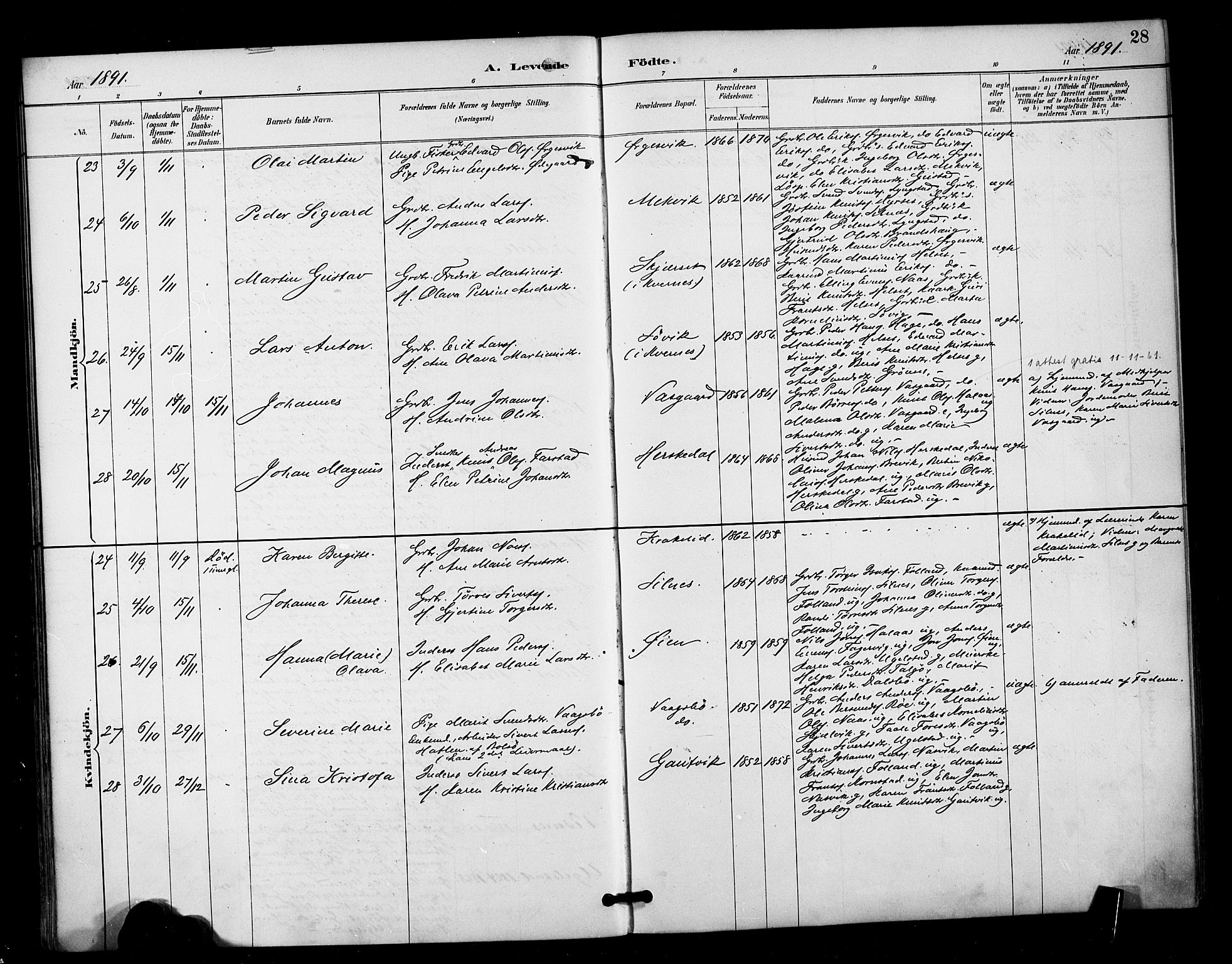 Ministerialprotokoller, klokkerbøker og fødselsregistre - Møre og Romsdal, AV/SAT-A-1454/571/L0836: Parish register (official) no. 571A01, 1884-1899, p. 28