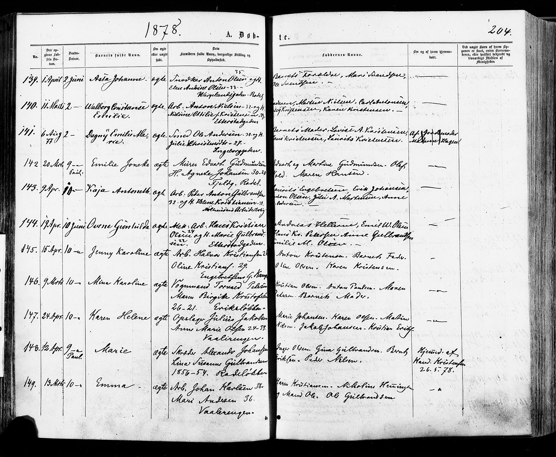 Østre Aker prestekontor Kirkebøker, AV/SAO-A-10840/F/Fa/L0004: Parish register (official) no. I 4, 1876-1889, p. 204