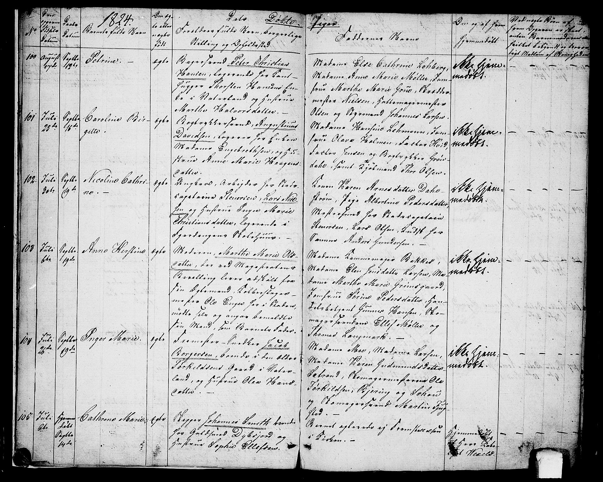 Oslo domkirke Kirkebøker, SAO/A-10752/F/Fa/L0010: Parish register (official) no. 10, 1824-1830, p. 4-5