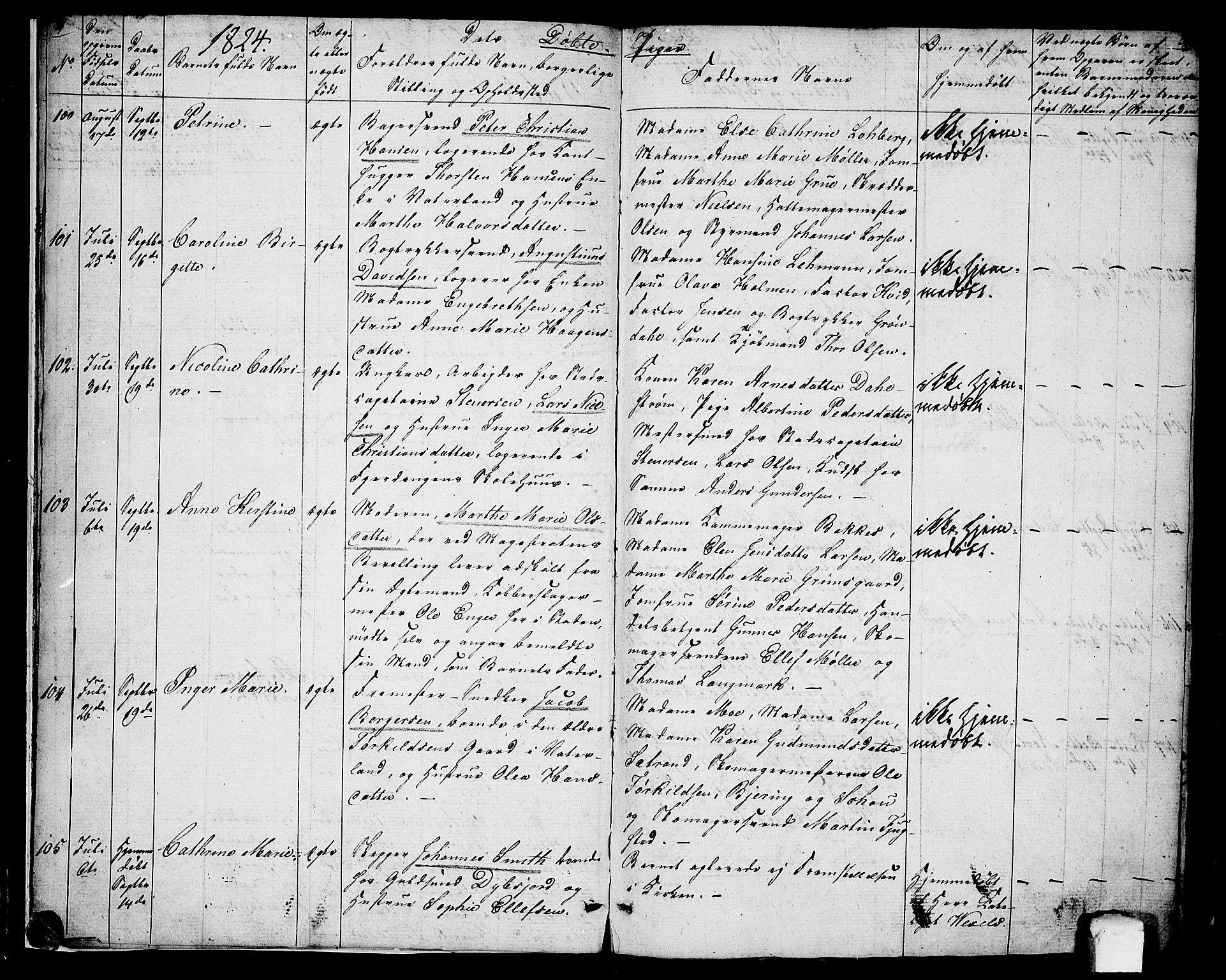 Oslo domkirke Kirkebøker, AV/SAO-A-10752/F/Fa/L0010: Parish register (official) no. 10, 1824-1830, p. 4-5
