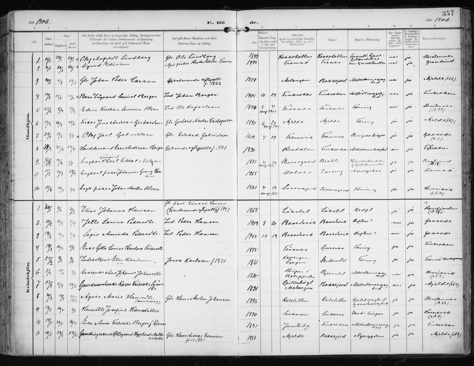 Tromsøysund sokneprestkontor, SATØ/S-1304/G/Ga/L0006kirke: Parish register (official) no. 6, 1897-1906, p. 357