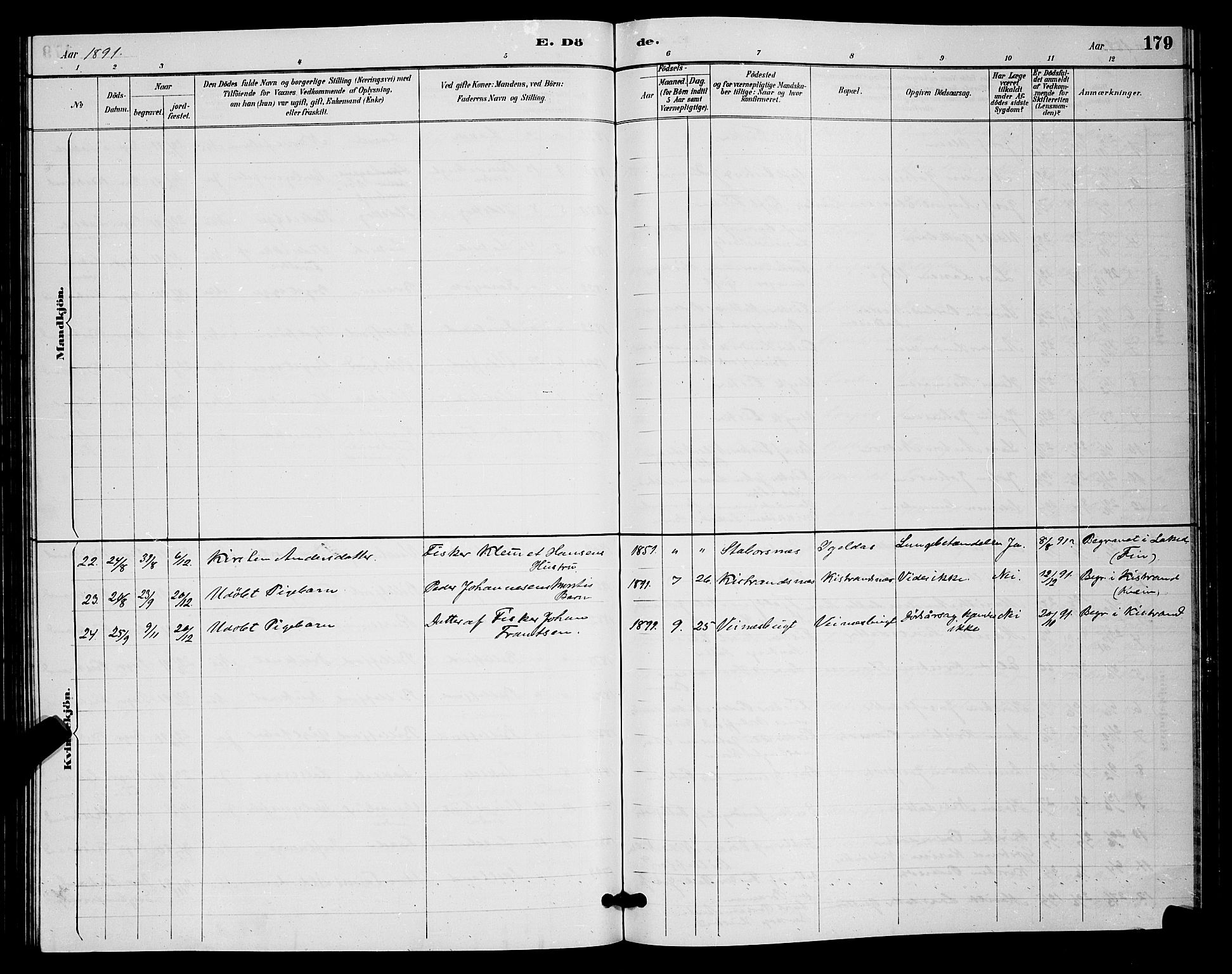 Kistrand/Porsanger sokneprestembete, AV/SATØ-S-1351/H/Hb/L0004.klokk: Parish register (copy) no. 4, 1885-1894, p. 179