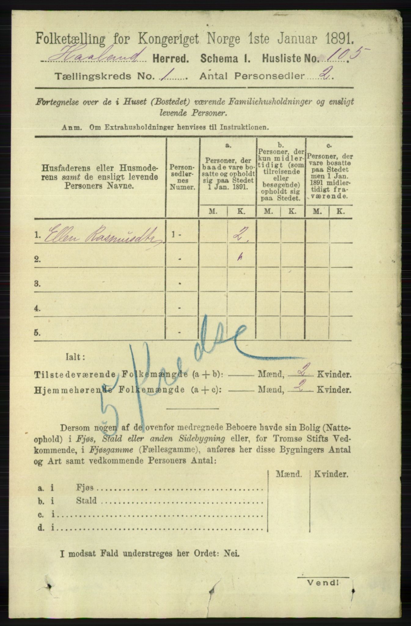 RA, 1891 census for 1124 Haaland, 1891, p. 128