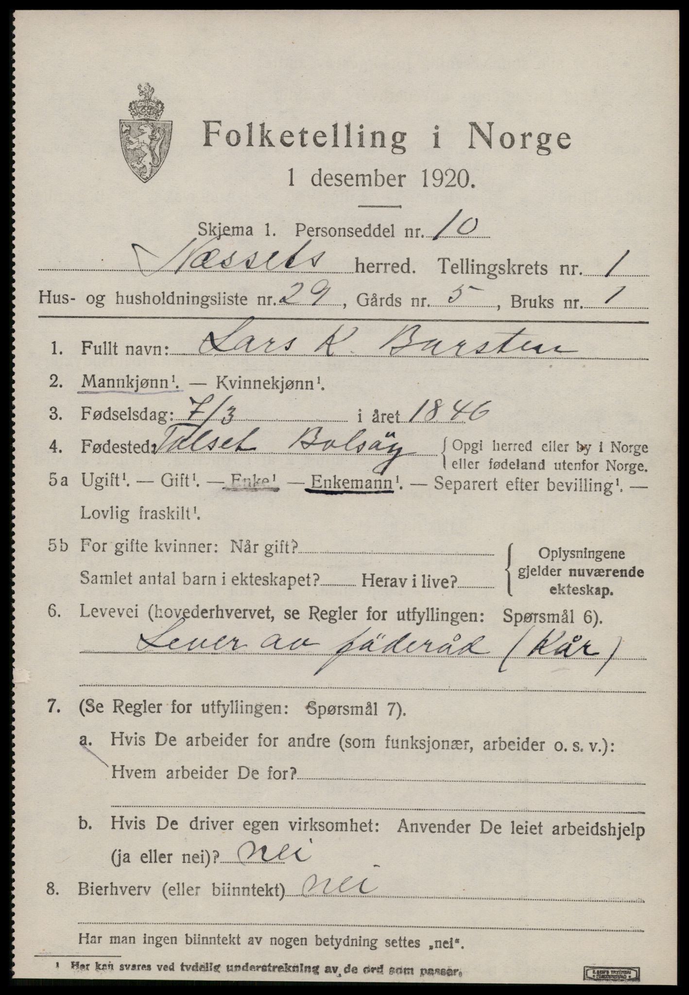 SAT, 1920 census for Nesset, 1920, p. 986