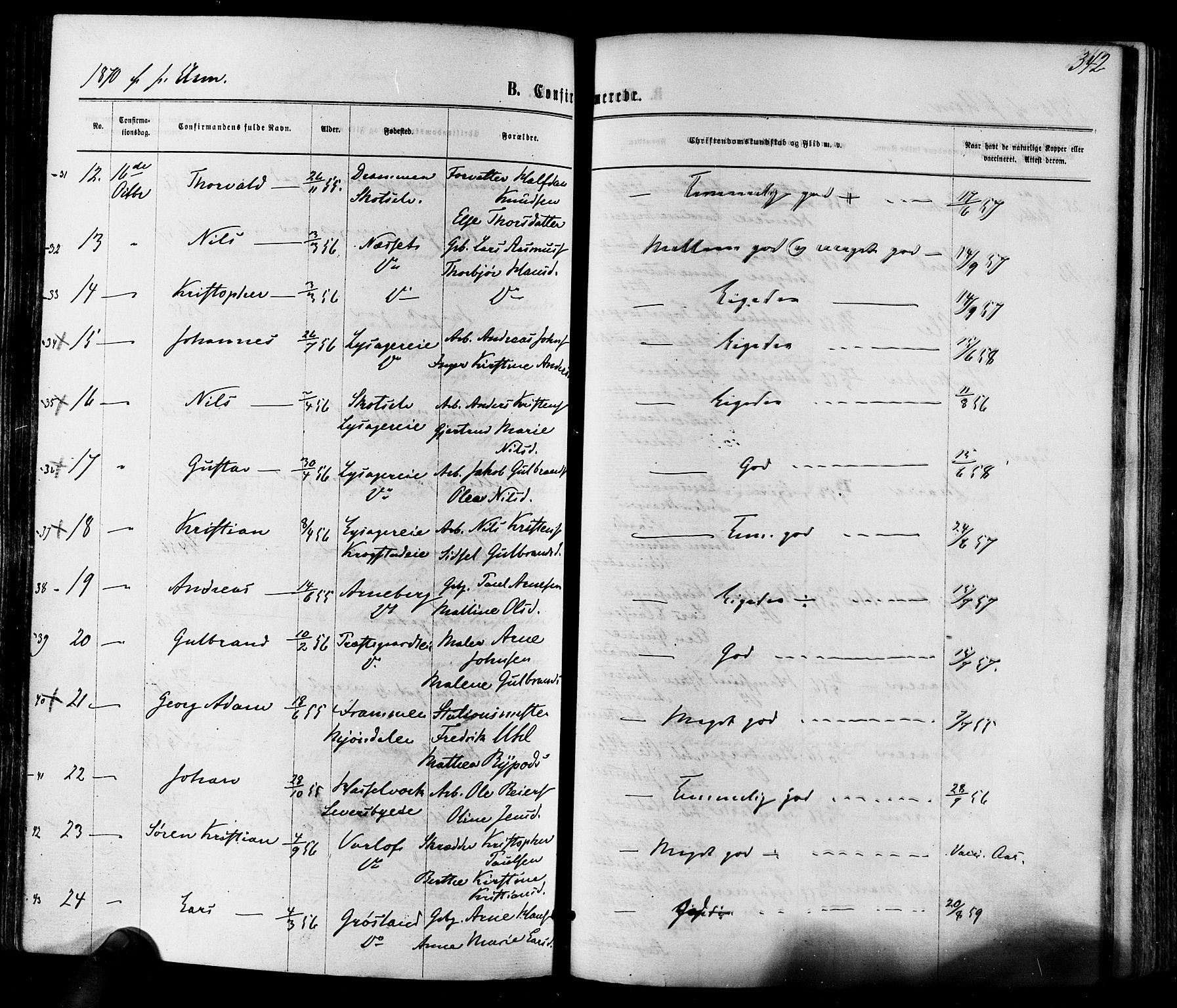 Eiker kirkebøker, AV/SAKO-A-4/F/Fa/L0017: Parish register (official) no. I 17, 1869-1877, p. 342