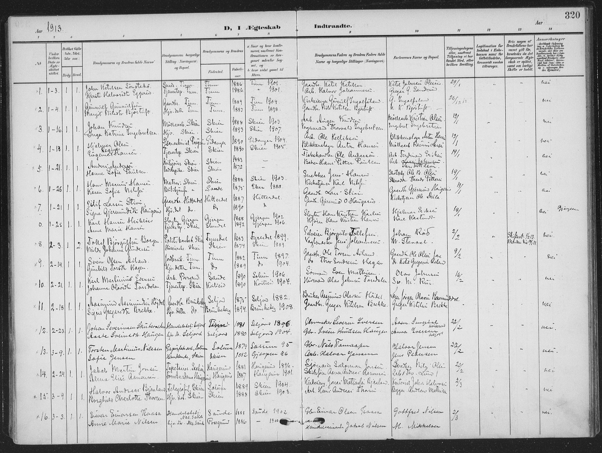 Skien kirkebøker, SAKO/A-302/F/Fa/L0012: Parish register (official) no. 12, 1908-1914, p. 320